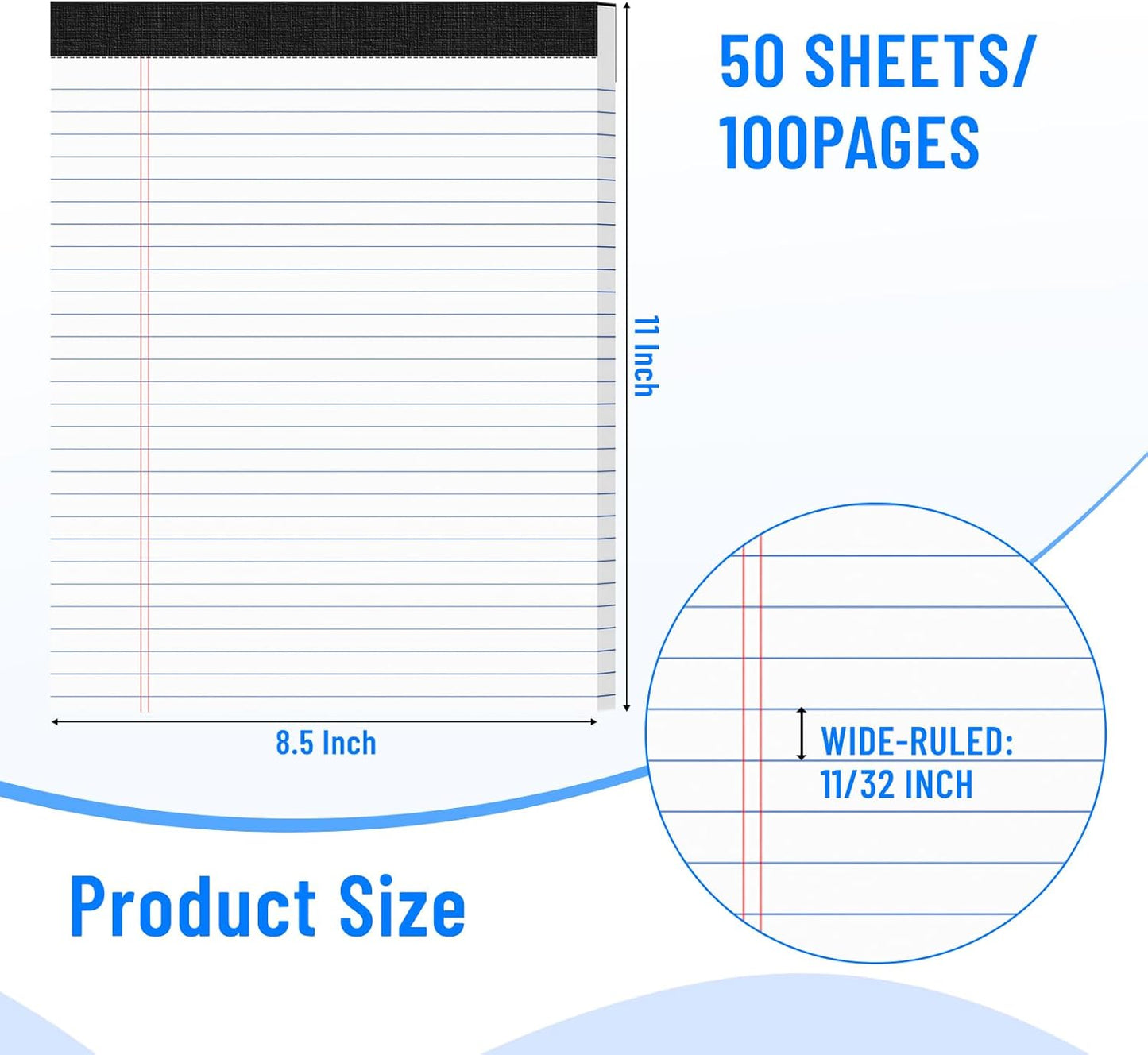 2pcs Legal Pads 8.5 x 11, Notepads 8.5 x 11 Inch, White Note Pads Clear Print Writing Pads of Paper, Memo Pads , Perforate Legal Notepads Paper , Wide Ruled Lined with Sturdy Back,50 Sheets/Pack