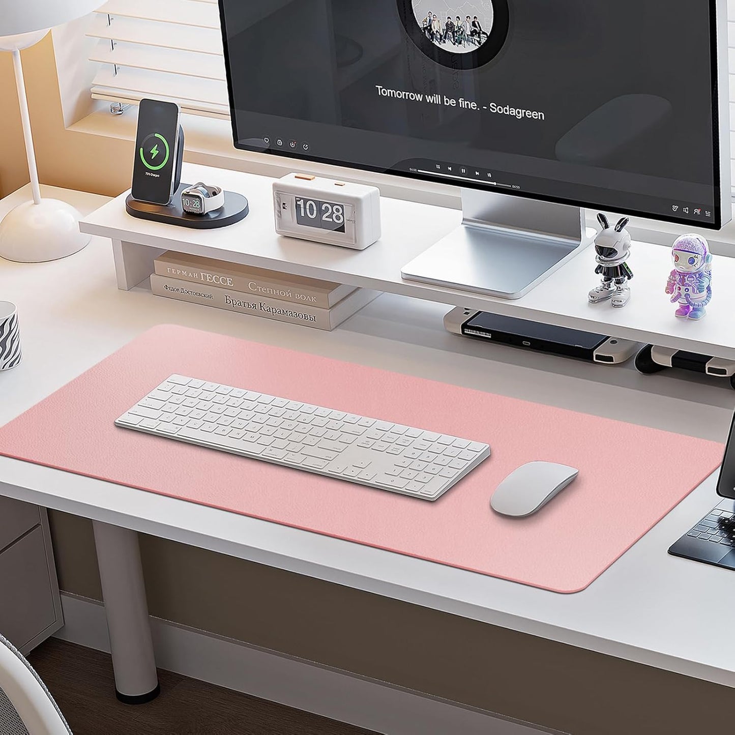 Boutilon Leather Desk Pad Protector,Non-Slip Mouse Pad,Laptop Desk Pad,Office Mouse Mat,Waterproof Leather Desk Blotter,Desk Writing Pad for Office and Home (XXXL-Pink,47"x 24")