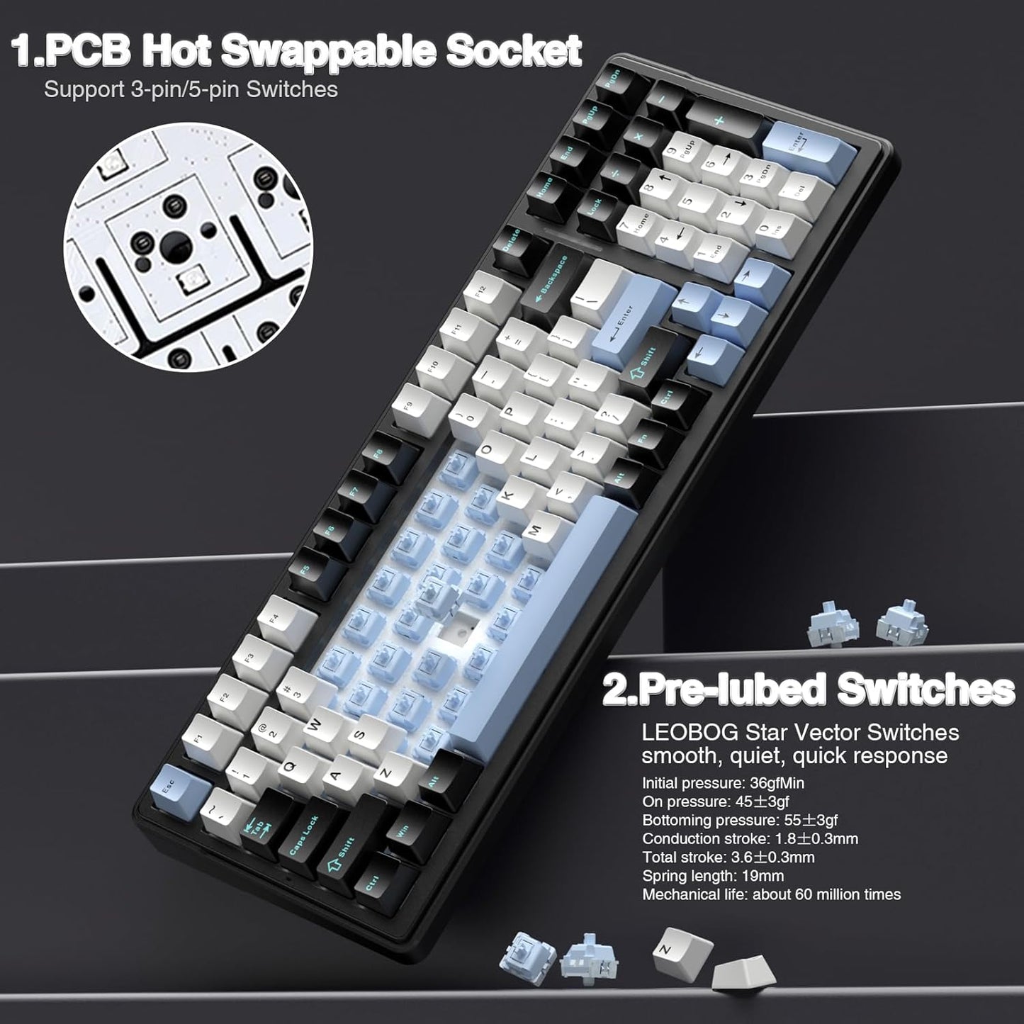 AULA F99 Wireless Mechanical Keyboard,Tri-Mode BT5.0/2.4GHz/USB-C Hot Swappable Custom Keyboard,Pre-lubed Linear Switches,RGB Backlit Gaming Keyboards for PC/Tablet/Xbox/PS4/PS5