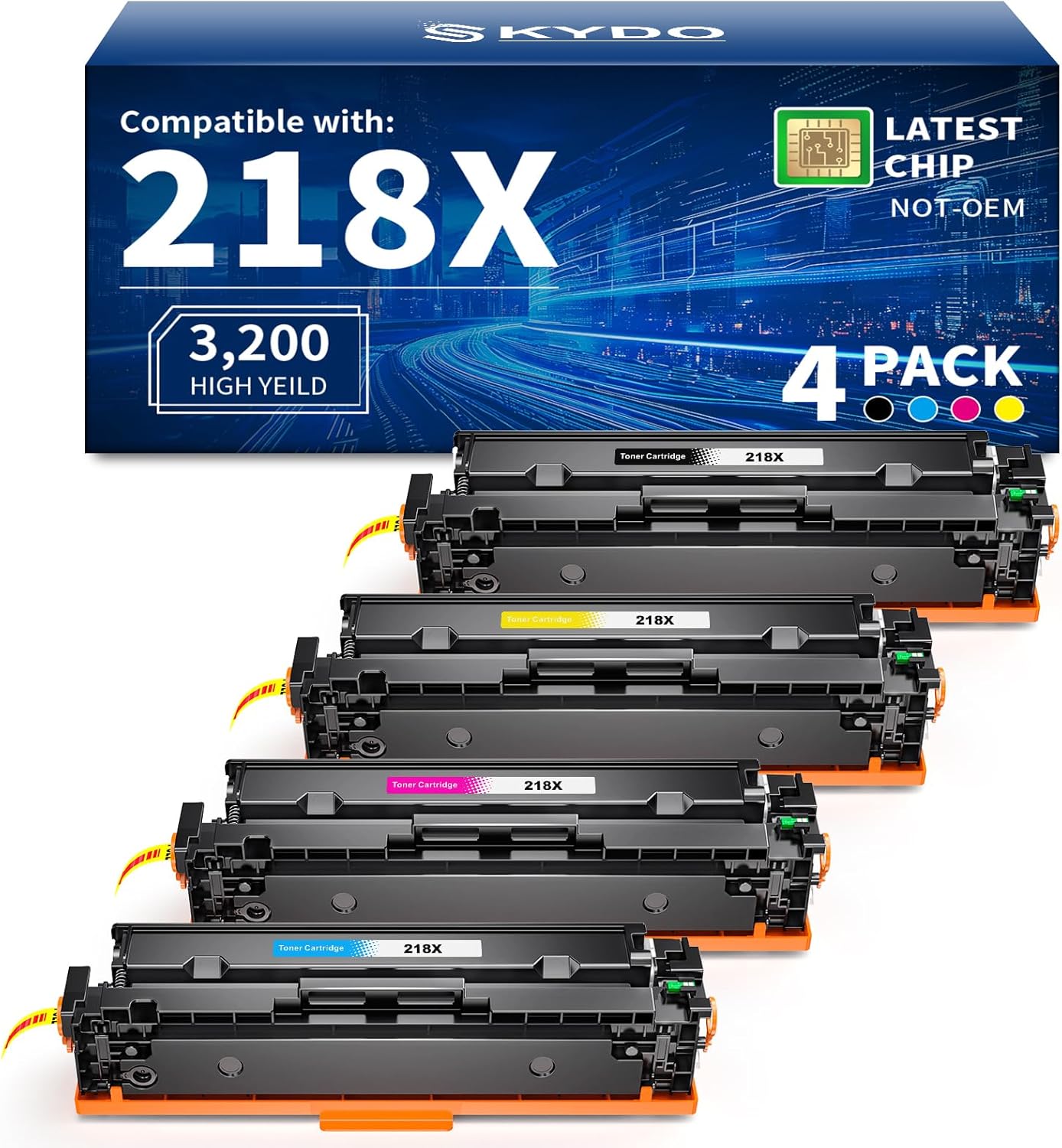 218X Toner Cartridges 4 Pack High Yield (with Chip) Compatible Replacement for HP 218X 218A for Color Laserjet Pro 3201dw MFP 3301fdw 3301cdw 3301sdw Printer Ink Set W2180X(Black Cyan Yellow Magenta)