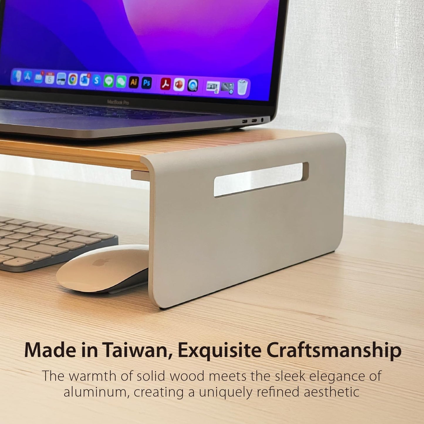 j5create Premium Monitor Stand, Made with Elegant Wood and Sleek Aluminum Material, Display/TV/Screen/Printer/Laptop Riser, Max Load 88 lbs/ 40 kg (JCT125)