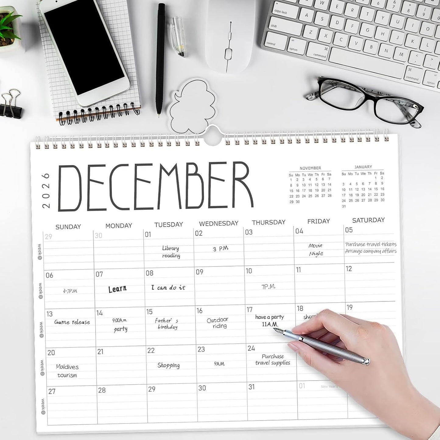 GuassLee Wall Calendar 2026, 2026 Calendar Wall from Jan. 2026 to Dec 2026, 14" X 11" Paper Monthly Planner Wall Hanging Calendar with Thick Paper for Office Home Planning & Organizing