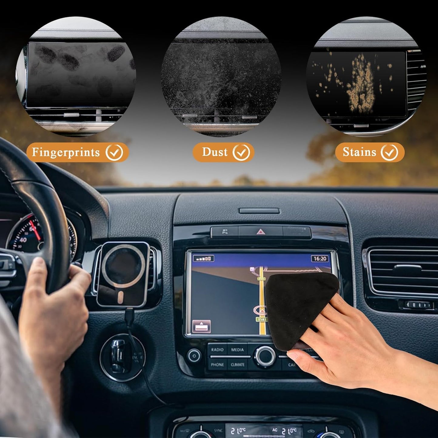 2 PCS Car Screen Cleaner, Car Touch Screen Cleaner, Microfiber Cloth Auto Touchscreen Cleaning Wipes, Car Cleaning Wipes Cleaning Cloth Screen Cleaner Cloth for Vehicle Dashboard Car Display Interior