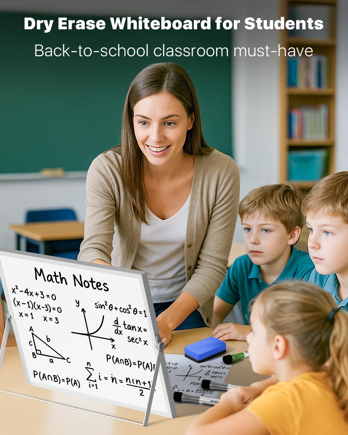 Dry Erase White Board with Stand,Double-Sided Whiteboard 12"x16", 10 Markers,6 Magnets, 1 Eraser,Portable Desktop Whiteboard for Planning,Colorful Weekly Schedule Board for School for Home