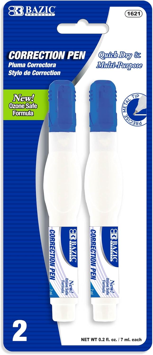BAZIC Correction Pen, Precise Metal Tip Applicator, Fine Point Corrections Fluid, White Out Liquid (2/Pack), 144-Packs