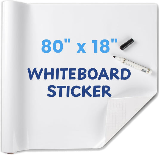 Dry Erase Sticker for Wall, 80" x 18" No Ghosting Peel and Stick White Board Roll, Stain-Proof Self-Adhesive Whiteboard Paper for Home, Office, Classroom