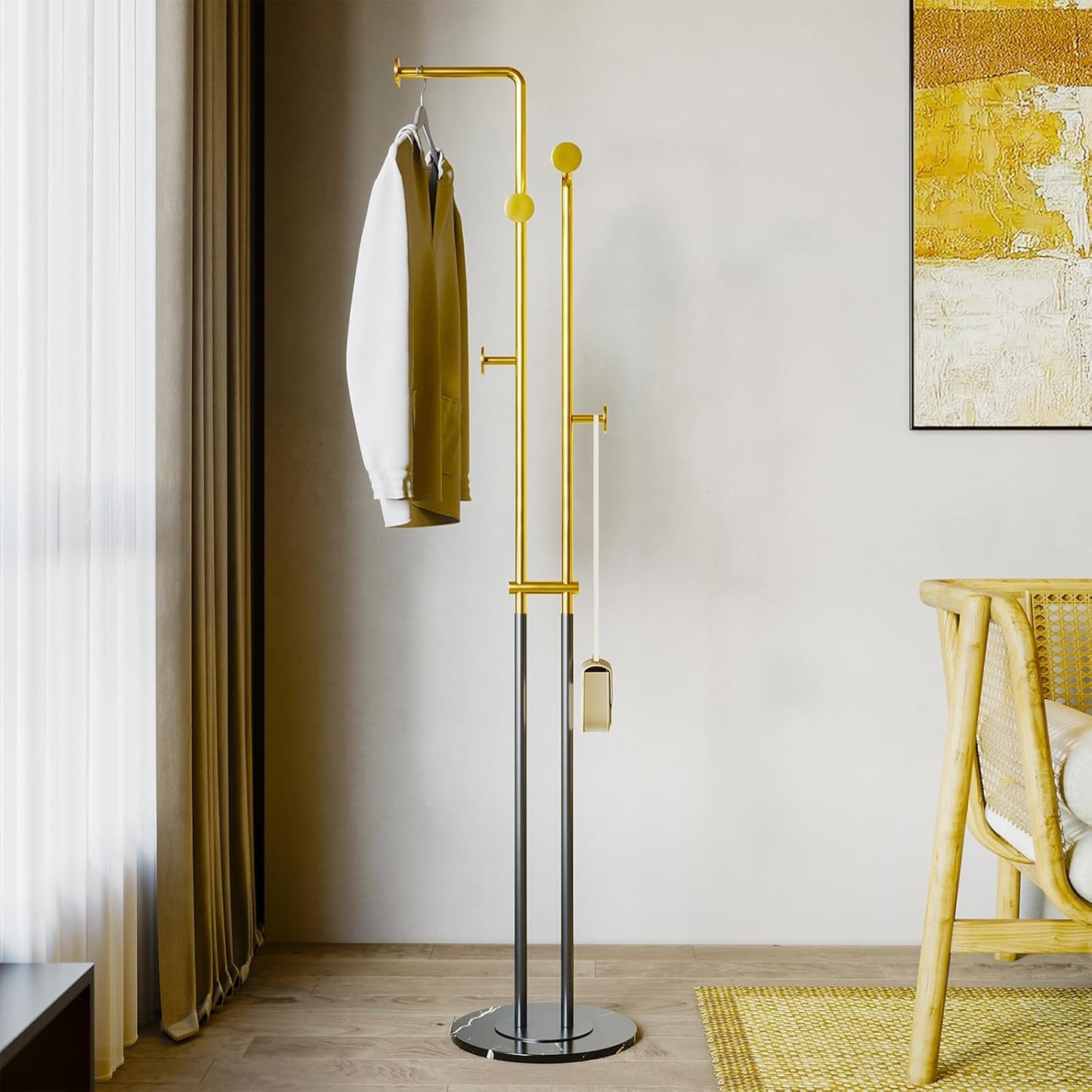 Coat Rack Stand,Black and gold Clothing Rack Freestanding with Marble Base,Metal Coat Hanger Rack,coat tree for Entryway Bedroom Hotel Hall