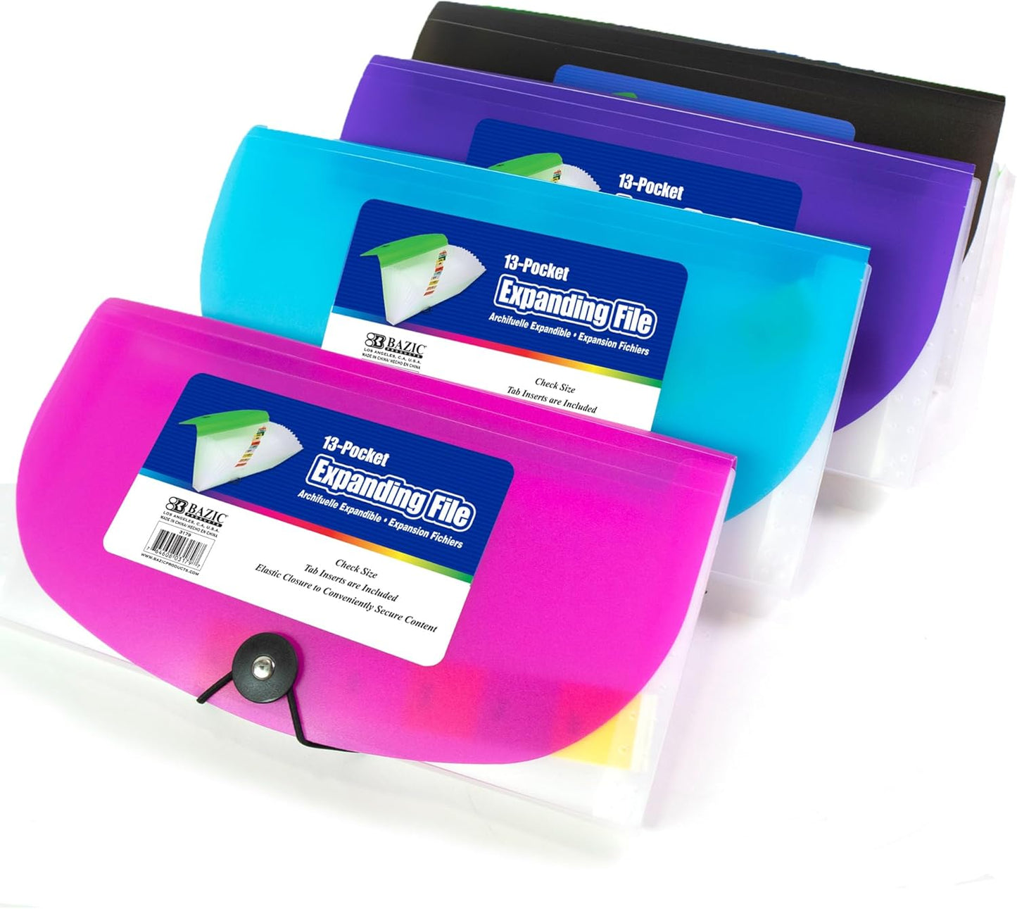 BAZIC Expanding File Folder 13 Pockets, Coupon Size Plastic File Folders w/Color Tabs Pocket, Home Office Supplies, Check Bills Receipts Organizer, 4-Pack