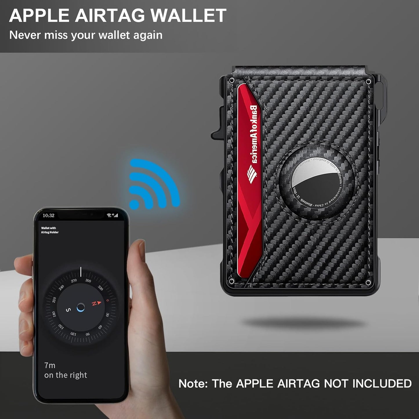 Airtag Wallet for Men, Mens Smart Wallet for Air Tag RFID Blocking, Minimalist Bifold Pop Up Aluminum Credit Card Case Holder 12+ Cards with ID Window, Gift for Men, No Airtag Included, Carbon Red