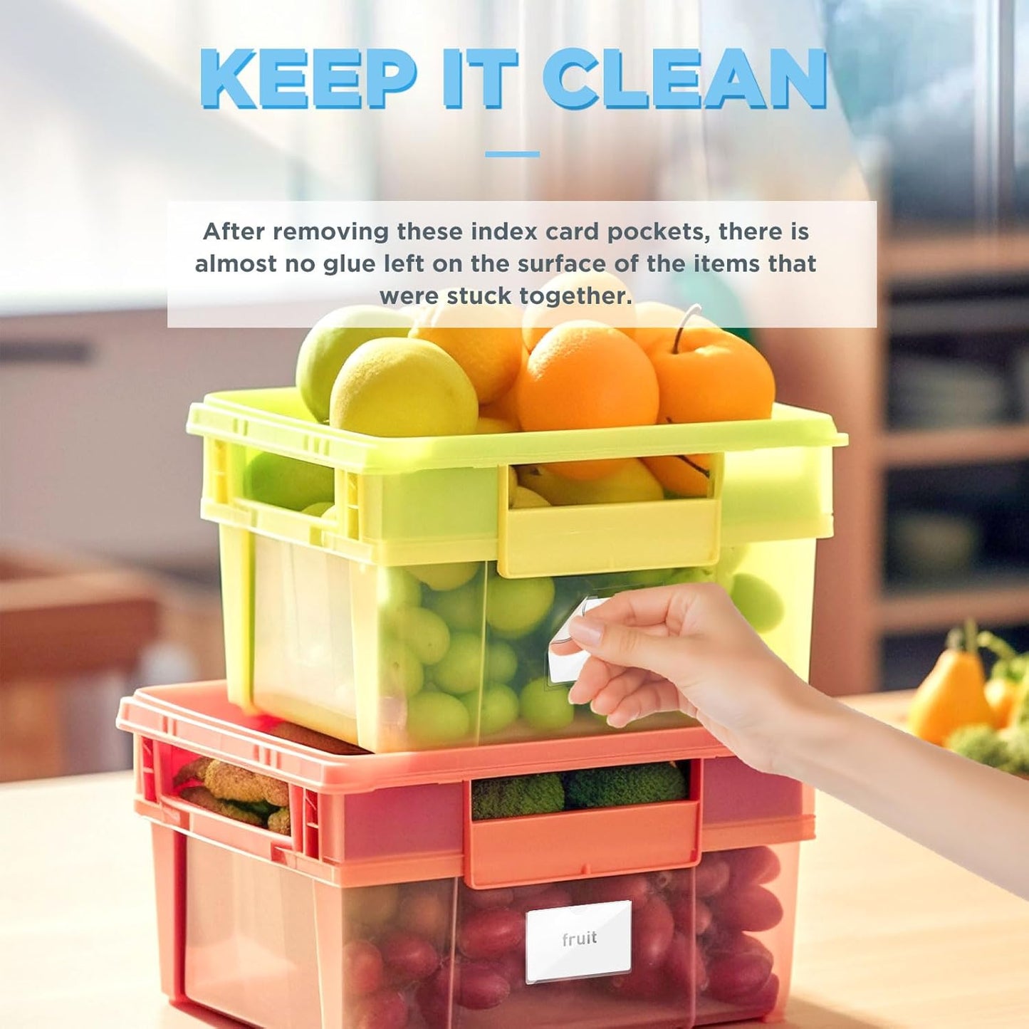 56 Pack Clear Self-Adhesive Pockets, 1.9" x 3.8" Index Card Pockets With Top Open Loading, PVC Label Holders for Organizing storage bins, Library Card, Drawer, and Protecting Your Cards