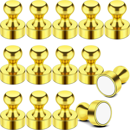 FINDMAG Gold Fridge Magnets, Small and Strong Whiteboard Magnets, Magnetic Push Pins for Adult, Refrigerator, Office Accessories, Home Decor