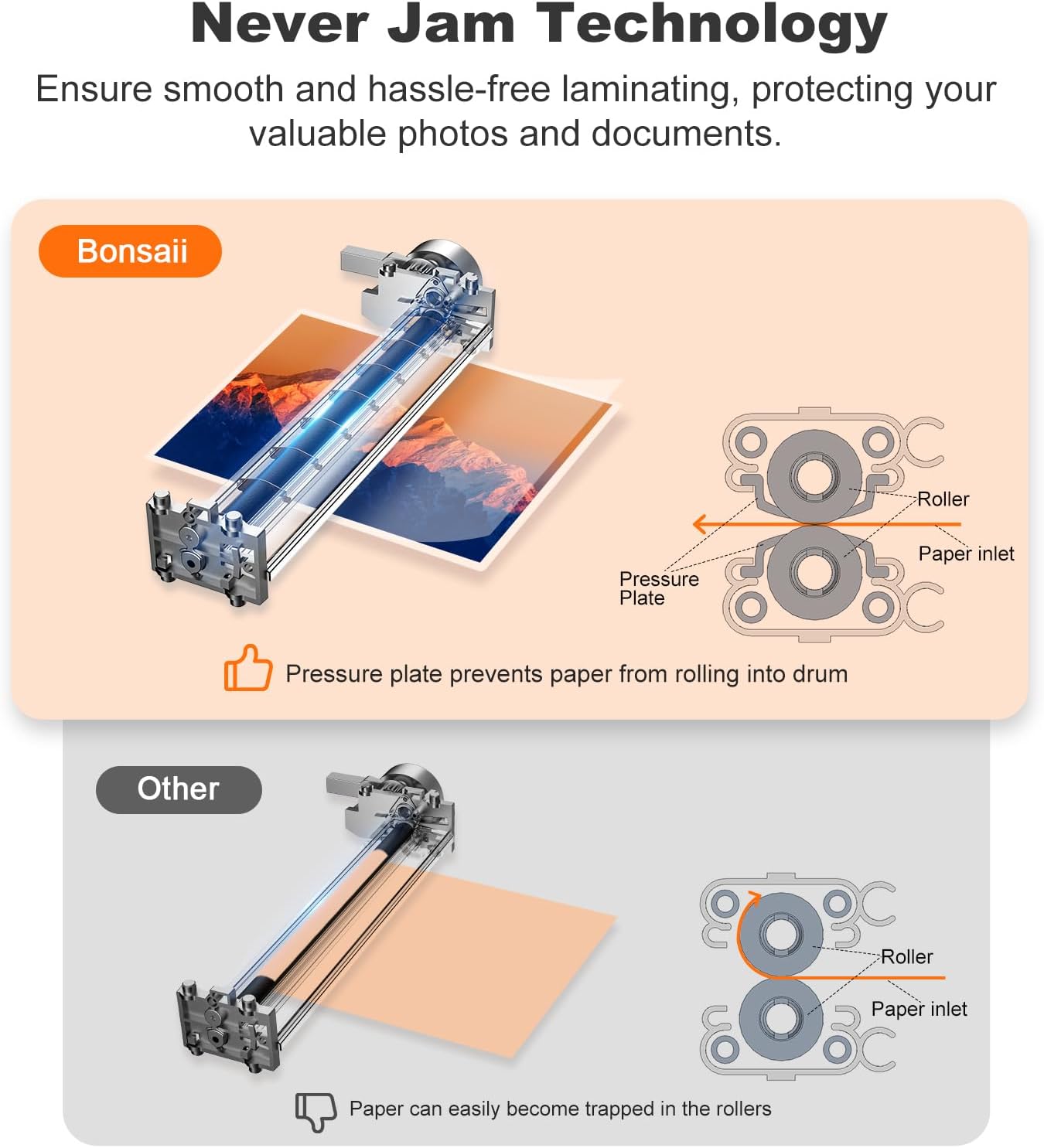 Bonsaii Laminator, 9 Inch Thermal Laminator Machine with Never Jam Technology for Doc/Posters/Photo, Personal Laminating Machine Simple Convenient for Home, Office and School Black