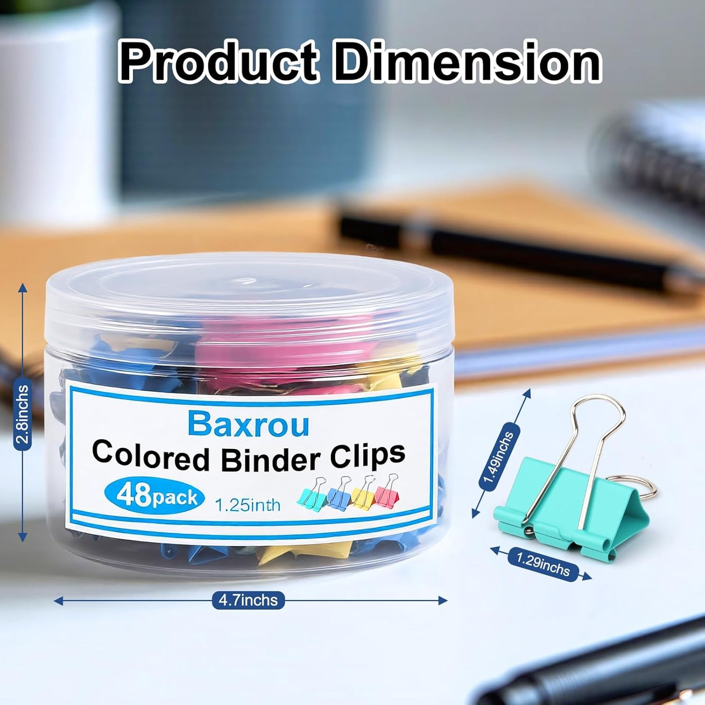 Colored Binder Clips,Medium Binder Clip 1.25 Inch (48 Pack) with Container,Color Binder Clips Medium Size, Big Paper Clips Clamps, Clips for Paperwork, for Office and Home Supplies School