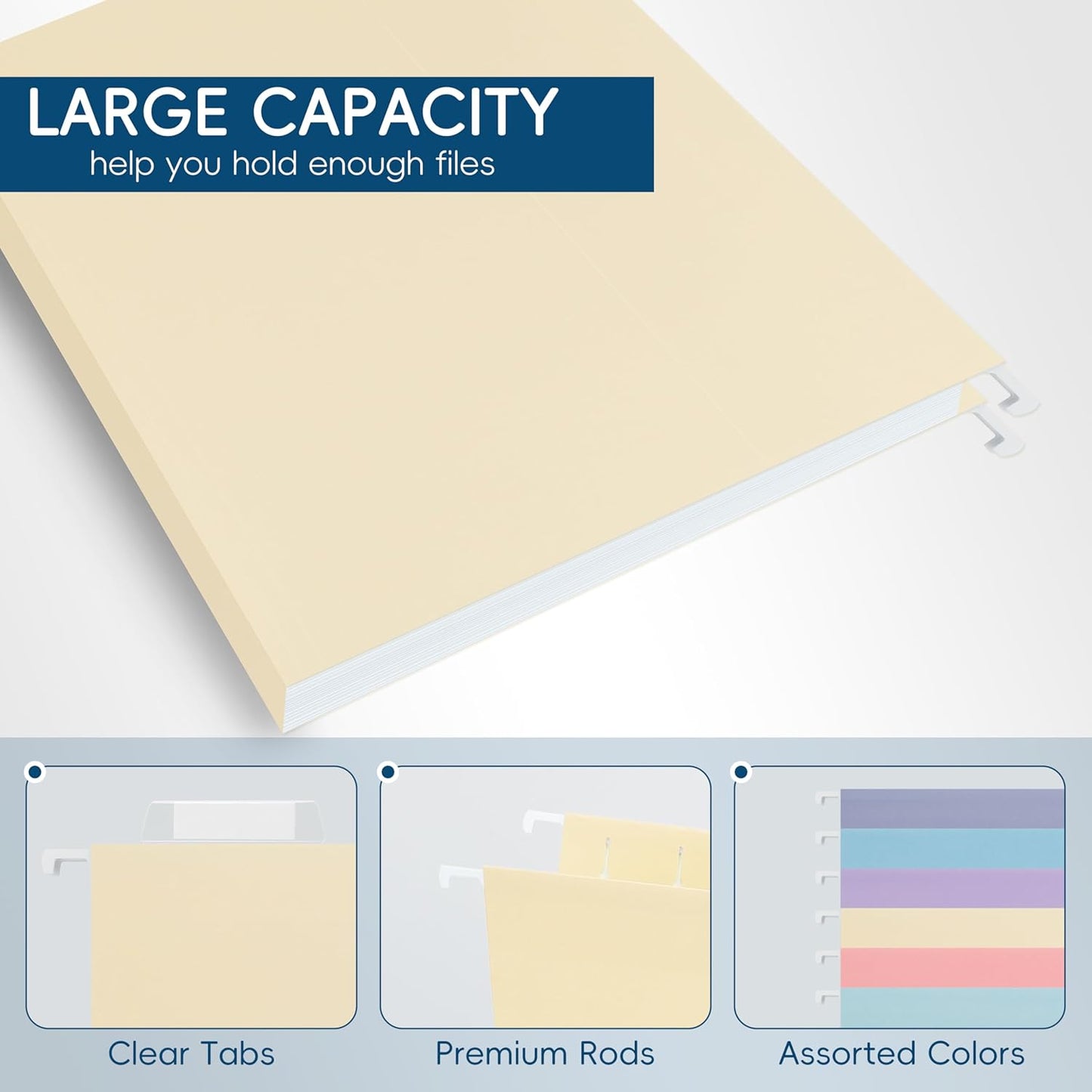 Hanging File Folders, 25 Pack Letter Size File Folders with 1/5-cut Tabs, Office Essentials for Filing Cabinet & Desk Storage
