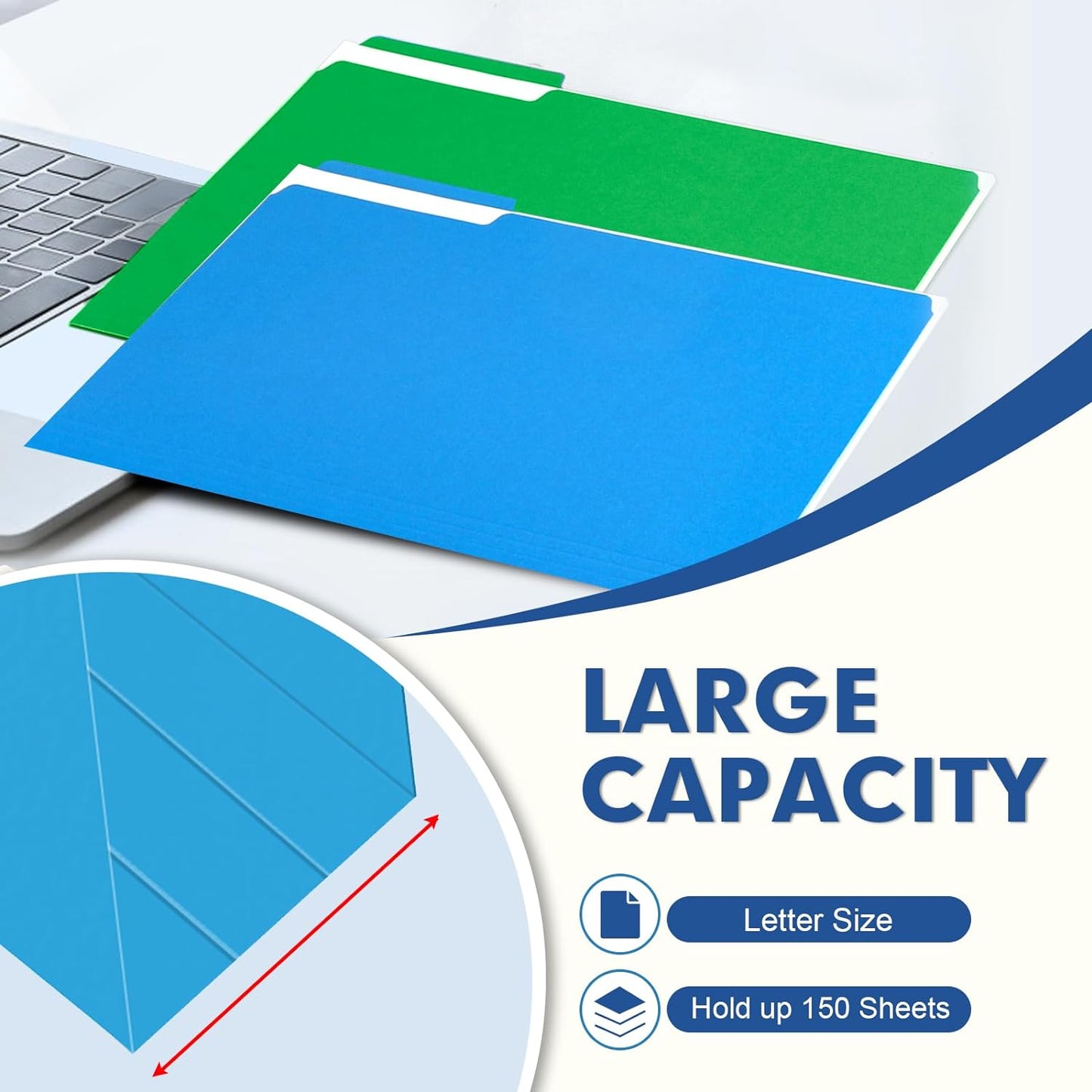 File Folder, PANDRI 120 Pack Colored File Folder, 1/3 Cut Tab, Letter Size, Assorted 6 Colors Filing Folder for Office School Business