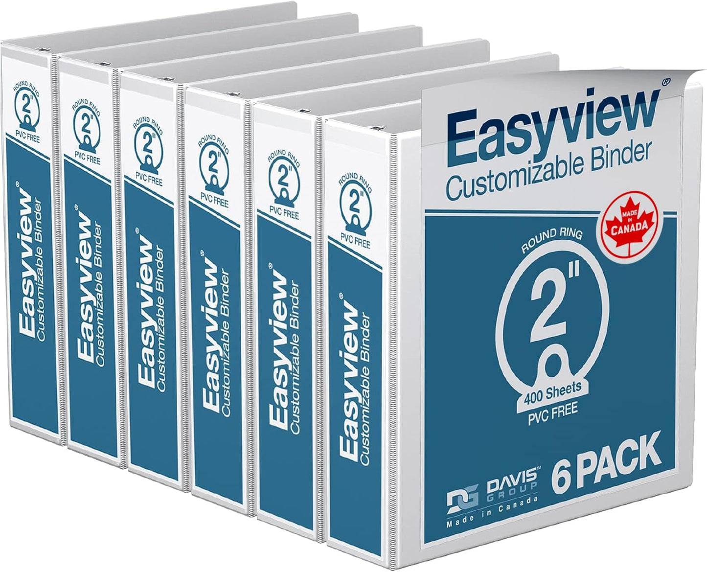 Easyview Premium 3-Ring Binders with Clear-View Covers and Round Rings, Binders for School or Office, 2 Inch, Pack of 6, White