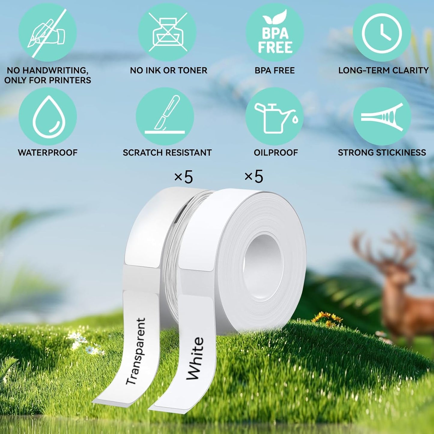 D30 P21 Label Tape 12 x 40 mm(0.47"x1.57"), d30 Labels Compatible with D30 Portable Label Printer Adapted Label Print Paper for Office 160 Labels/Roll, 10 Rolls (White+Transparent)