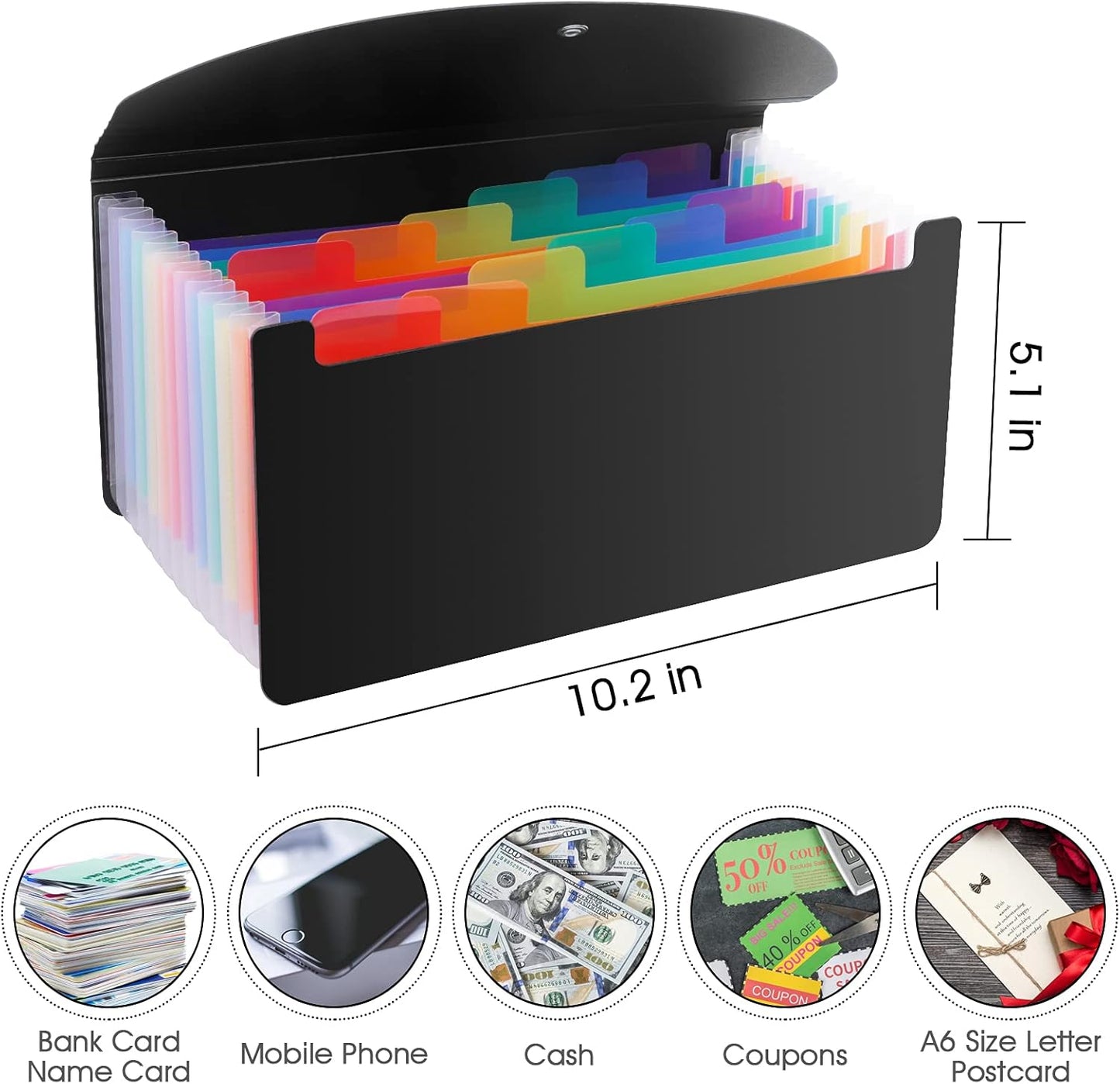 2 Pack 13 Pockets A6 Mini Coupon Organizer Wallet, Expandable Accordion File Organizer for Storage Receipt Cards Coupons Tickets - Black