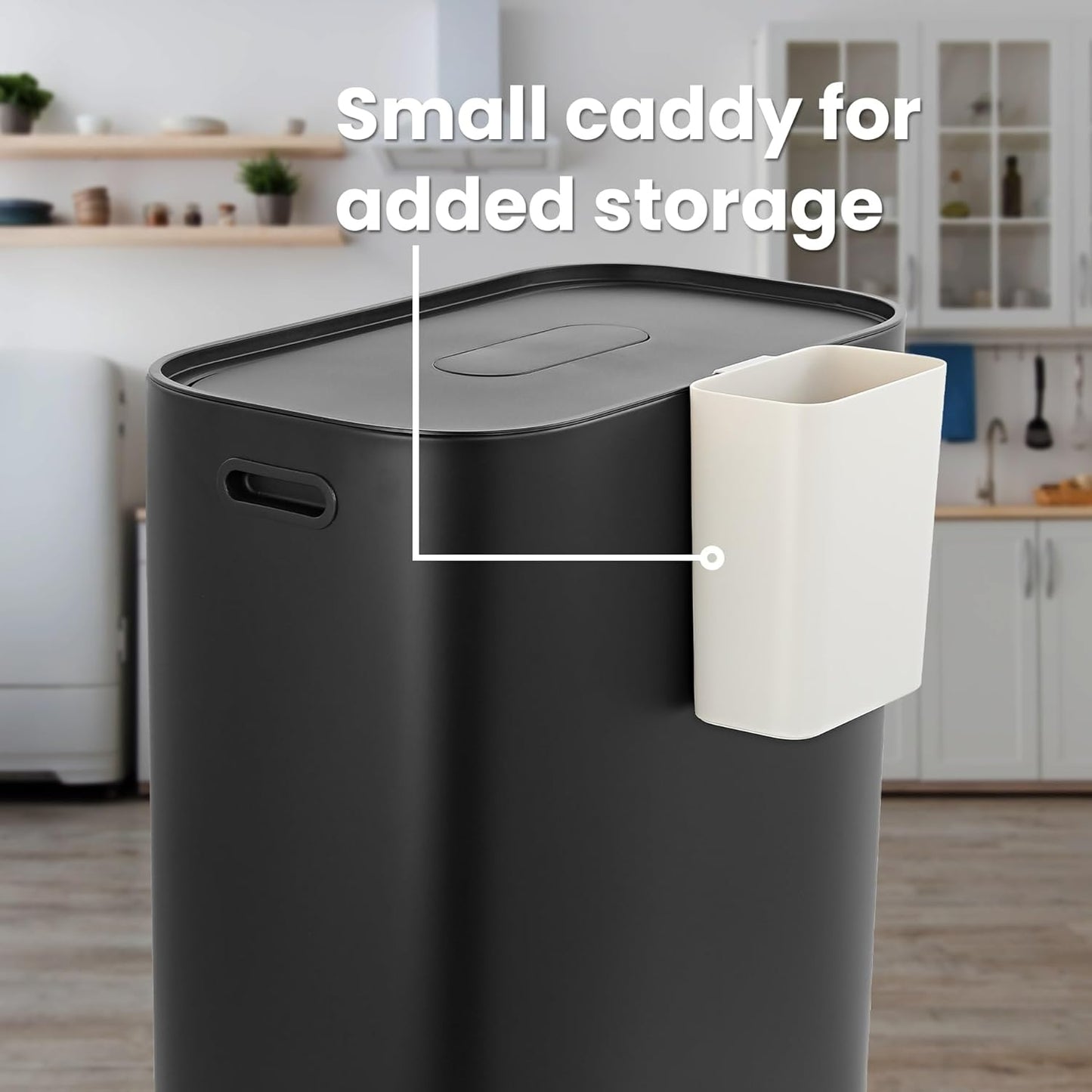 happimess HPM1014B Beni Kitchen 16-Gallon Double-Bucket Step-Open Trash Can with Soft-Close Lid, Modern, Minimalistic, Fingerprint Proof for Home, Kitchen, Laundry Room, Office, Bathroom, Black