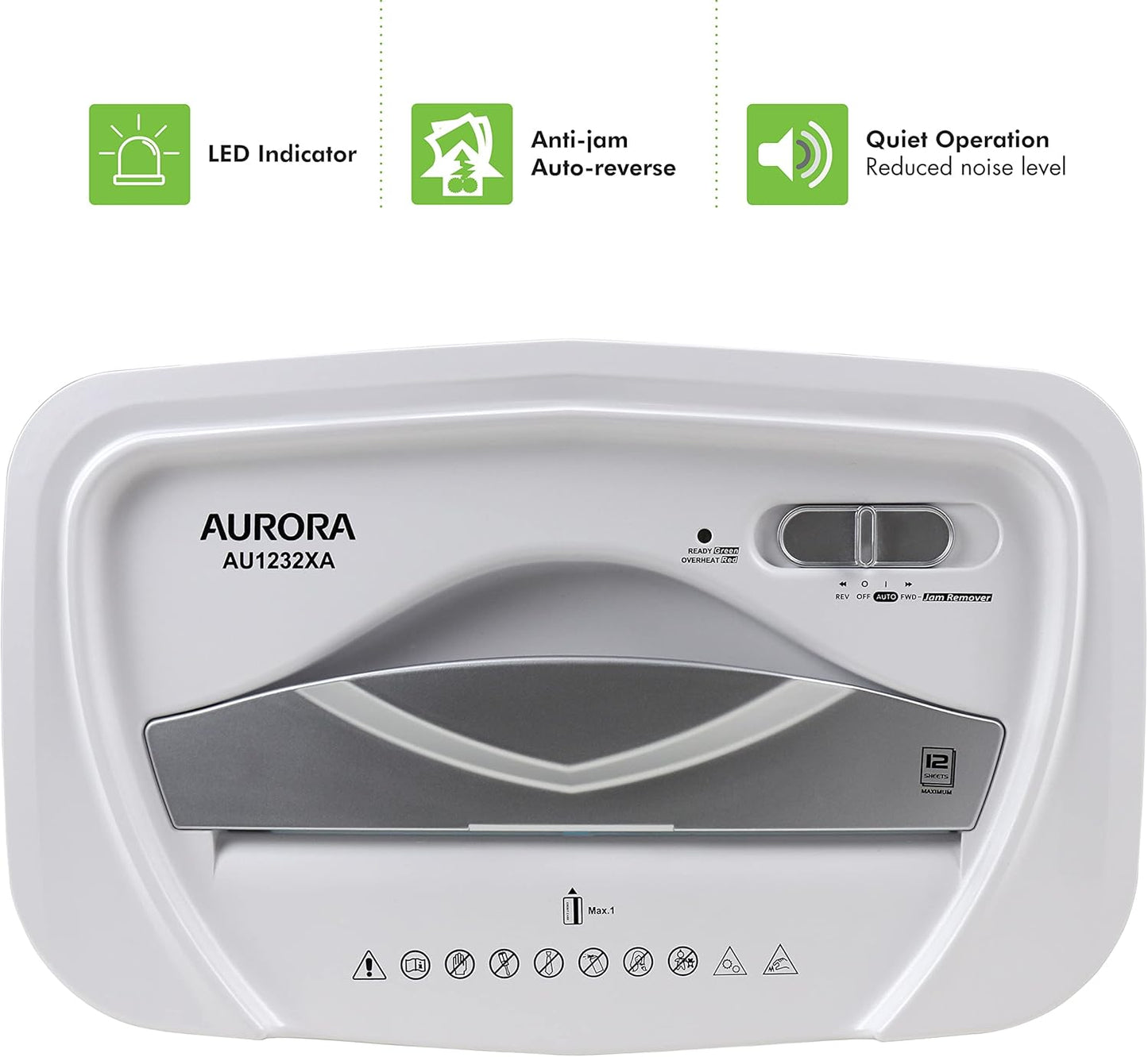 Aurora AU1232XA Anti-Jam 12-Sheet Crosscut Paper/Credit Card Shredder with 5.2-Gallon Wastebasket (White/Semi Translucent Blue)