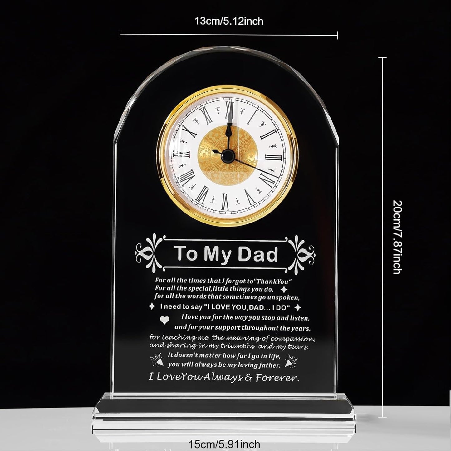 Dad Gifts - Delicate Dad Birthday Gifts from Daughter Son ,Christmas Fathers Day Birthday Gifts for Dad, Ideas, Glass Clock Gift, Birthday Gifts for Dad Who Wants Nothing (Battery not Included) (Dad Gifts)