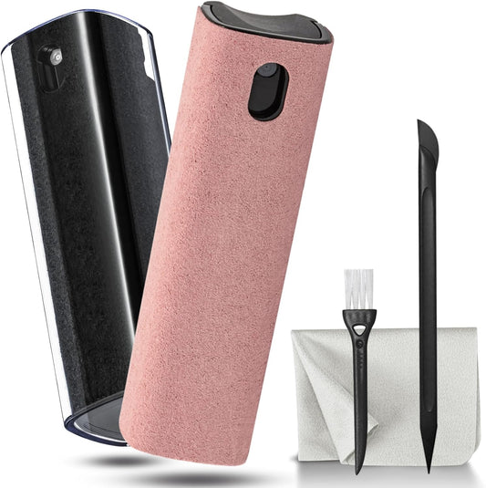 2Pcs Screen Cleaner Spray and Wipe for Laptop Monitor and Car Screens, Phone Touchscreen Mist Cleaning Kit for Cellphone, Tablet, PC, Computer, LCD, Eyeglass, iPhone, iPad, Mac Pro - Black and Pink