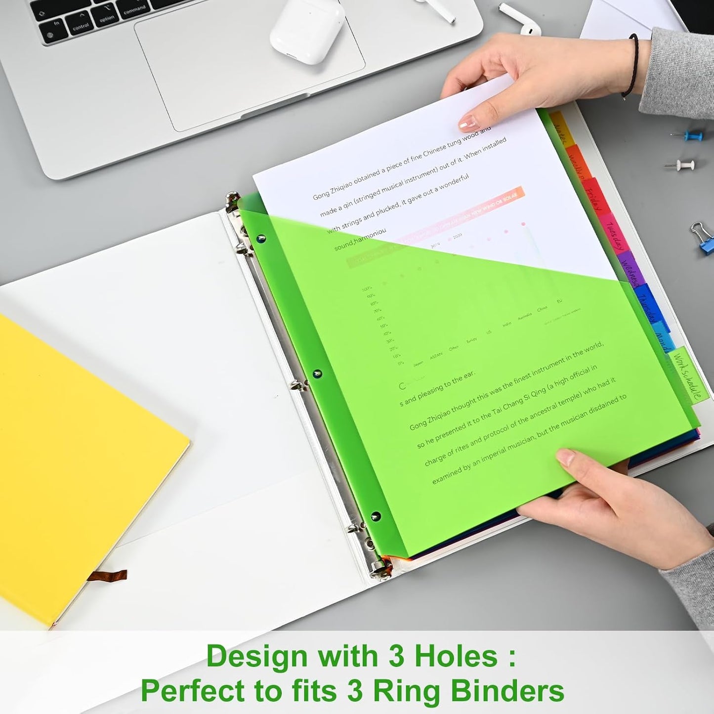 8-Tab Binder Dividers - Index Pockets Divider for 3 Ring Binders, 3-Hole Plastics Sheets Protectors for US Letter Size in 0.5'', 1'', 2'', 3 inch Binders, 8 Colors (XY004) (6 Packs)