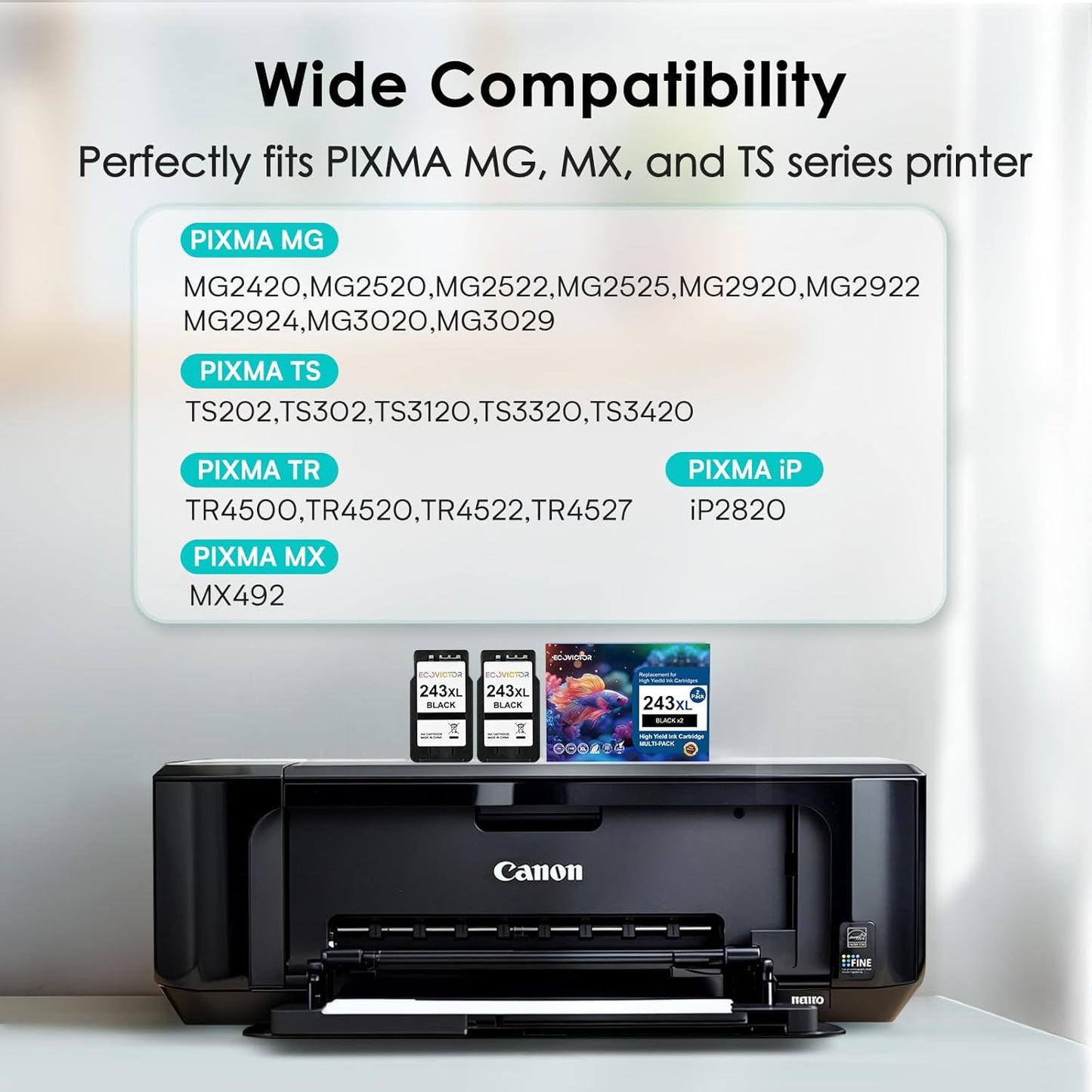 243XL Black Compatible Ink Cartridge Replacement for Canon 243 243XL PG-243 PG 243 XL Black Ink Cartridges for TR4520 TR4522 MG2522 MX490 MX492 TS3320 TS3120 TS202 MG2922 Printer (2-Pack)