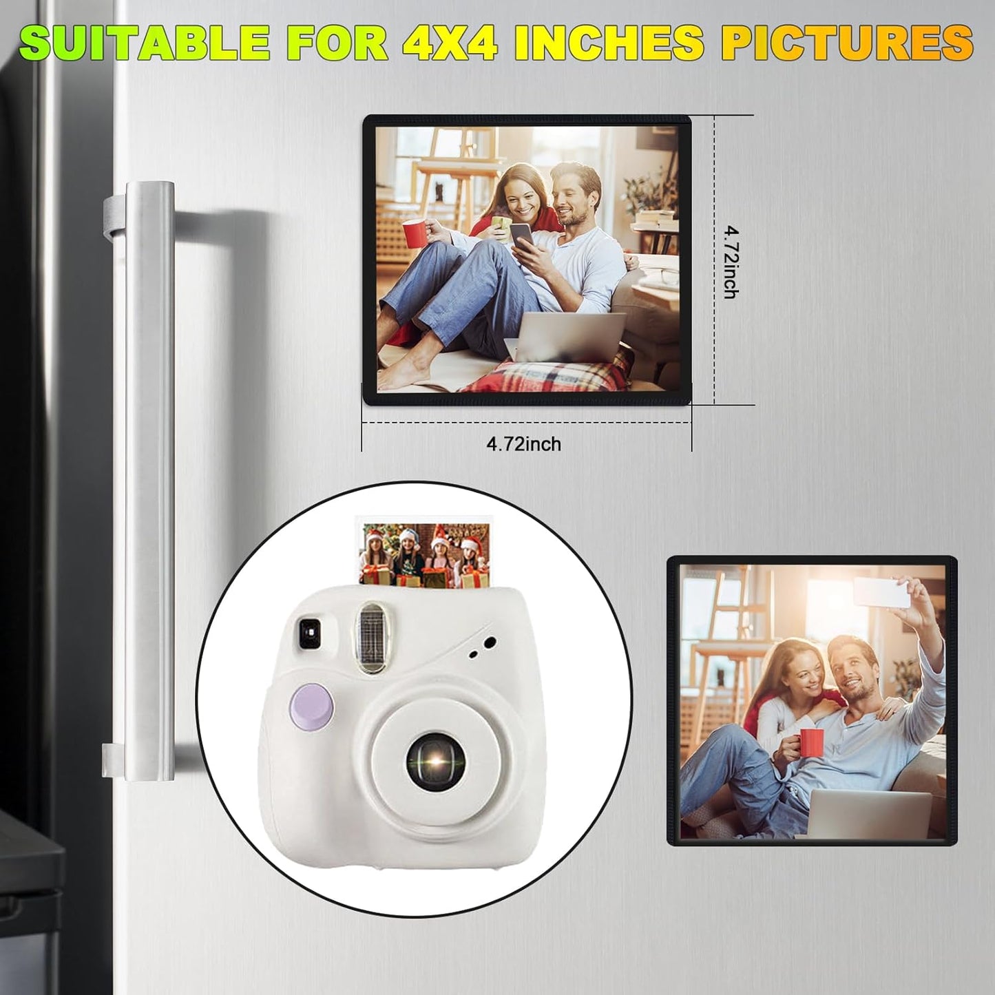 Black Magnetic Picture Frame 4X4 for Refrigerator,12 pack,Square Photo Magnets Sleeves