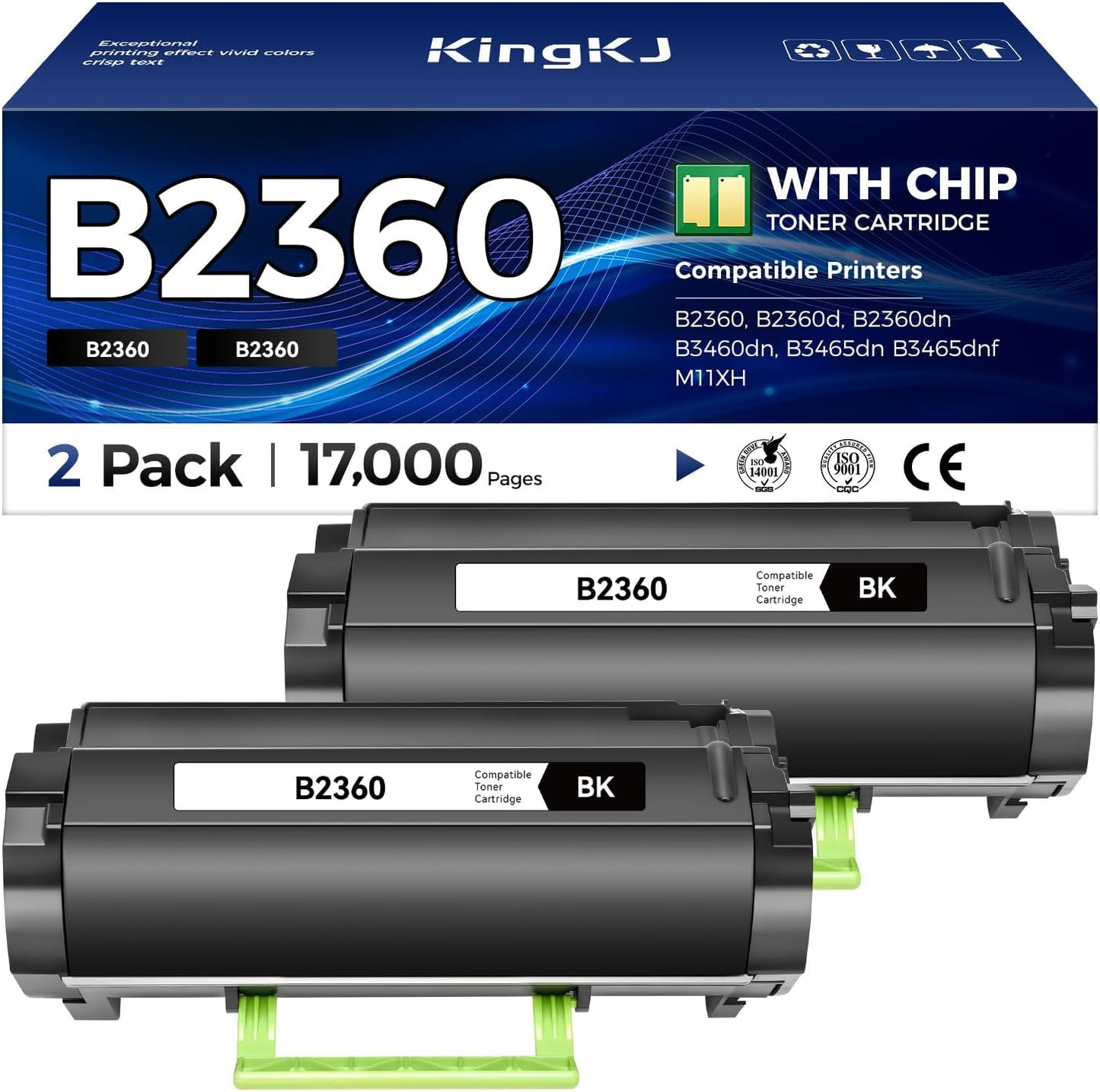 B2360 M11XH Toner Cartridge with chip Black 2-Pack High-Yield Replacement for Dell 331-9805 Toner Compatible with Dell B2360 B2360d B2360dn B3460dn B3465dn B3465dnf Laser Printer Ink All-in-One Copier