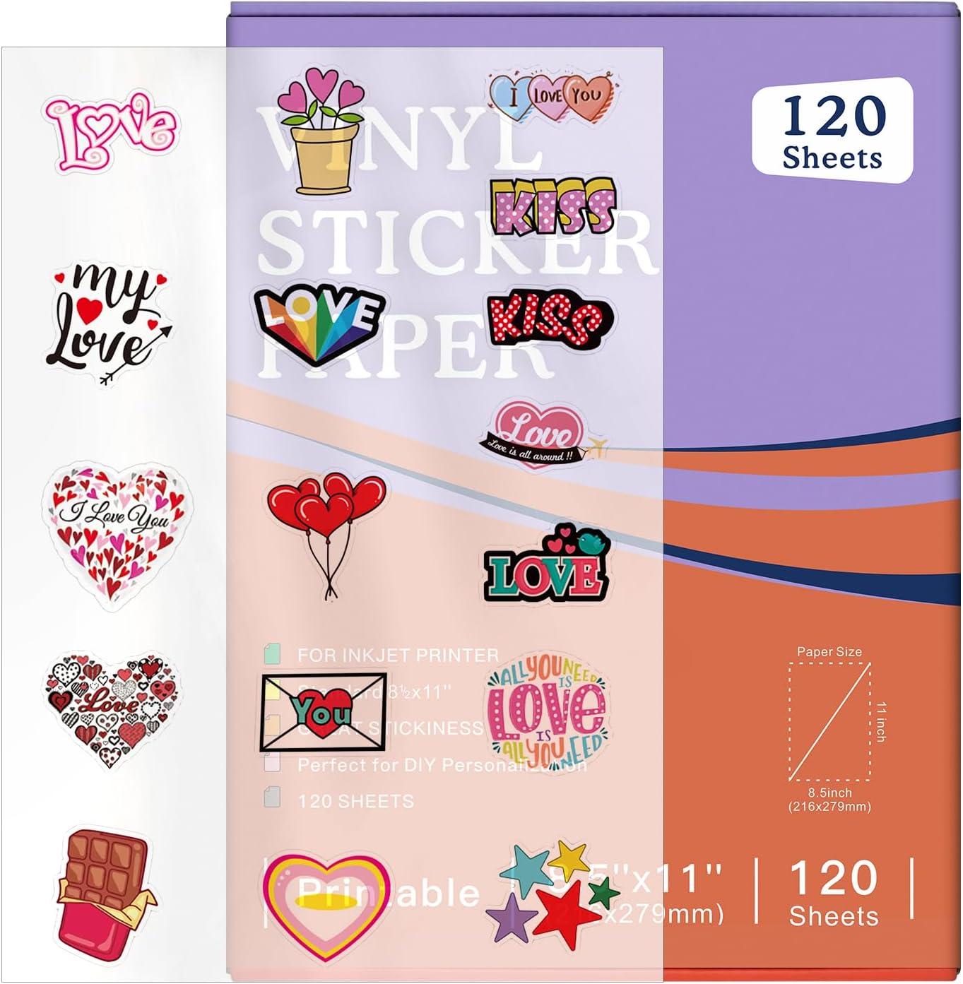 120 Sheets Printable Clear Sticker Paper for Inkjet Printer, Premium Vinyl Transparent Sticker Paper Waterproof, Dries Quickly, Vivid Colors, Tear Resistant, 8.5x11" Labels Great for Cutting Machines