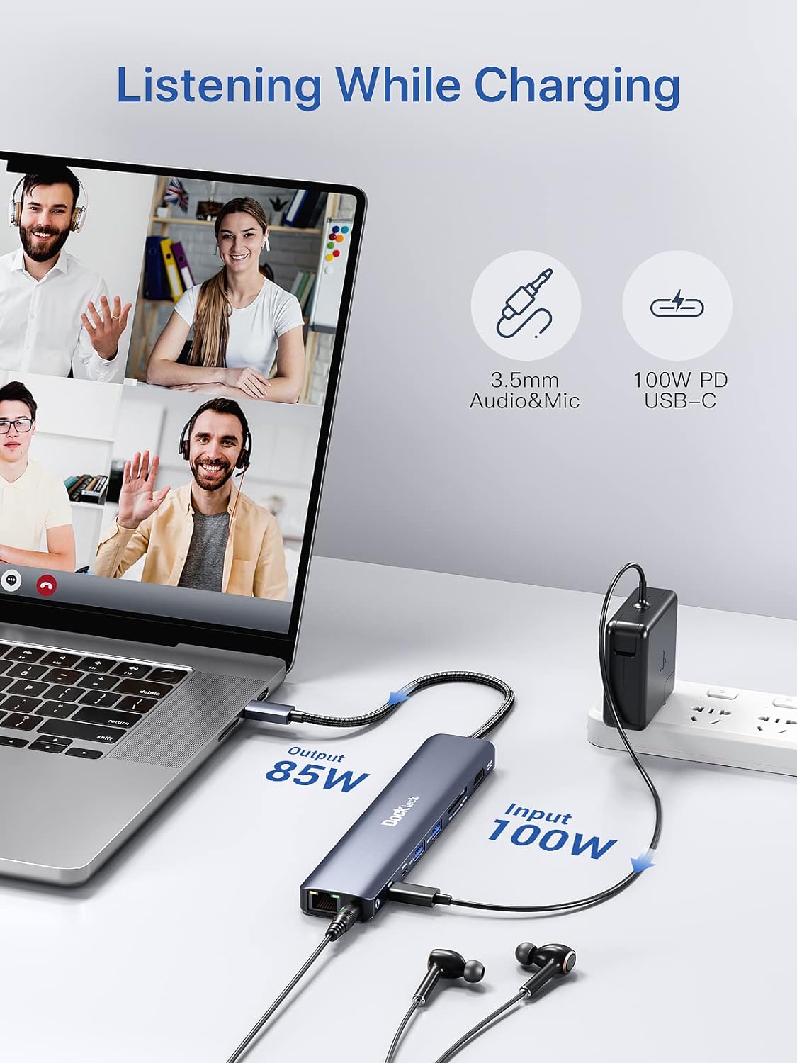 Dockteck 9-in-1 USB-C Hub: HDMI 4K@60Hz, Ethernet, 100W PD, Audio, 2x USB-A 5 Gbps, SD/TF Card Reader for MacBook, iPad, XPS, Microsoft