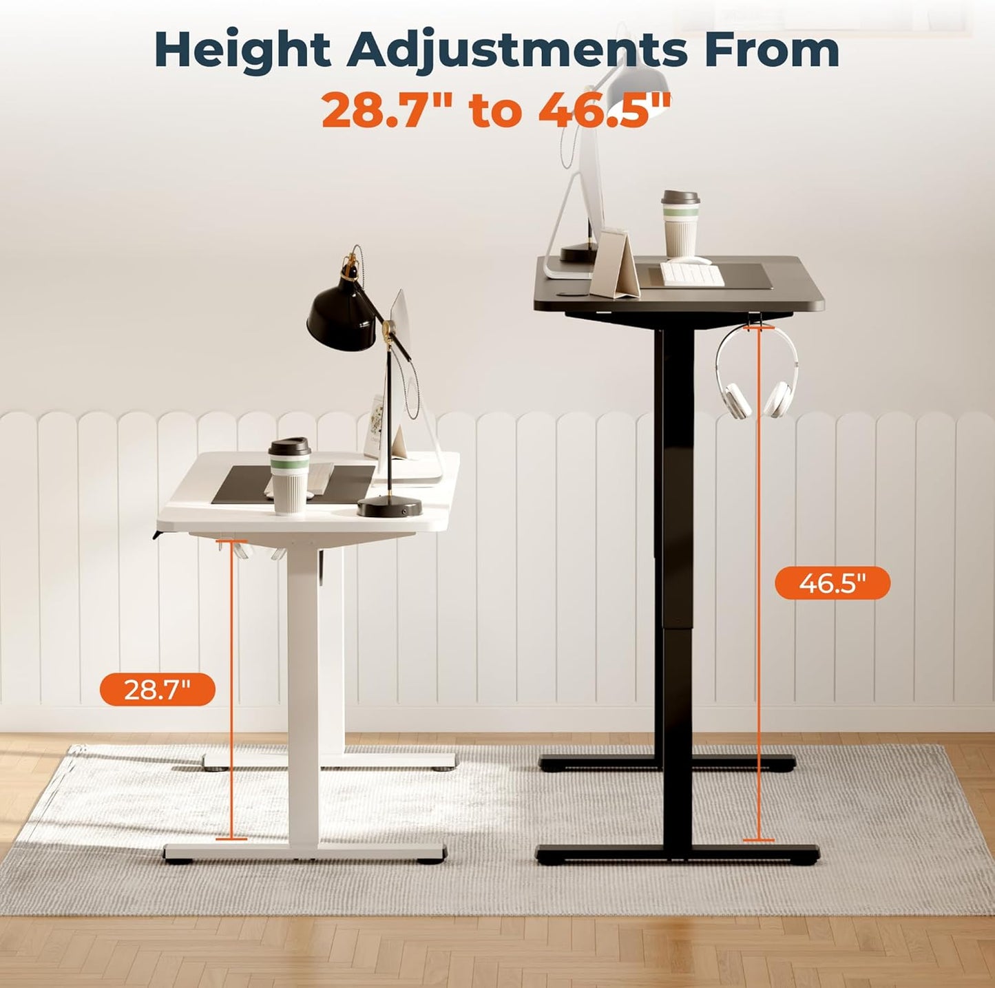 Adjustable Stand Up Desk with Memory Preset, Standing Desks 40 x 24 Inch Electric Home Office Desk Computer Workstation, Splice White Top + White Frame