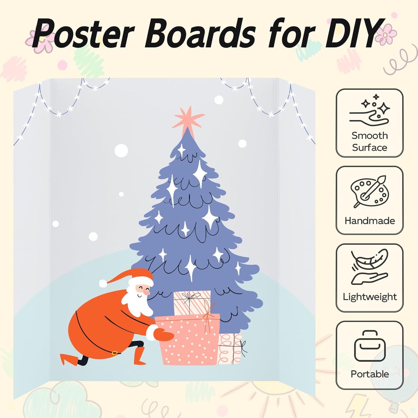 4 Pack Trifold Poster Board, 28x40 Inches White Presentation Board, Portable Display Board for Science Fair, School DIY Project and Business Exhibitions