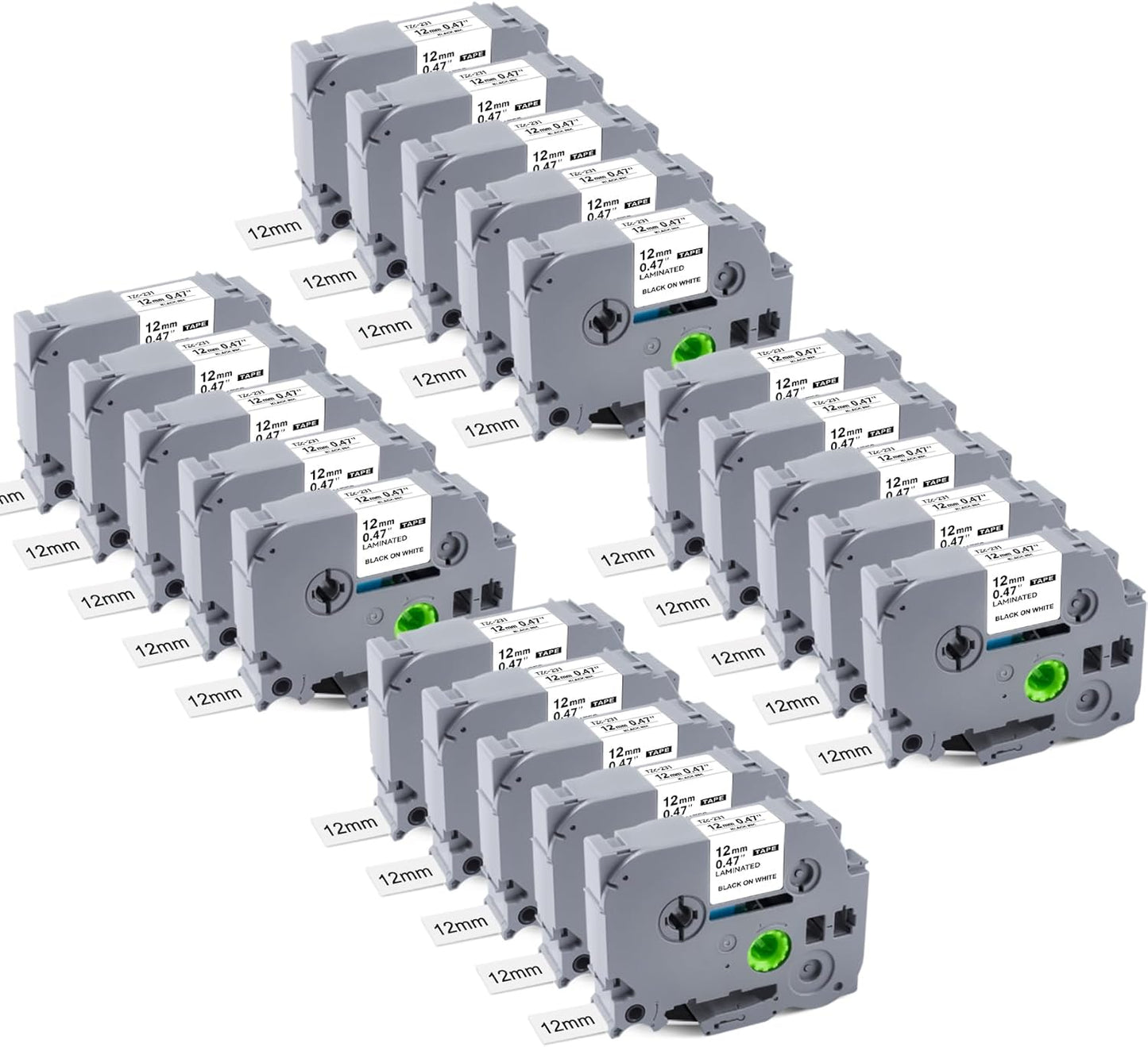 20Pk TZe-231 Tapes Replacement for Brother P Touch Label Tape TZe/TZ Tape 12mm 0.47 Laminated White TZe231 Compatible with Brother PT-D210 D220 D400 H110 1280 1290 1880 2040, 8m(26.2ft)