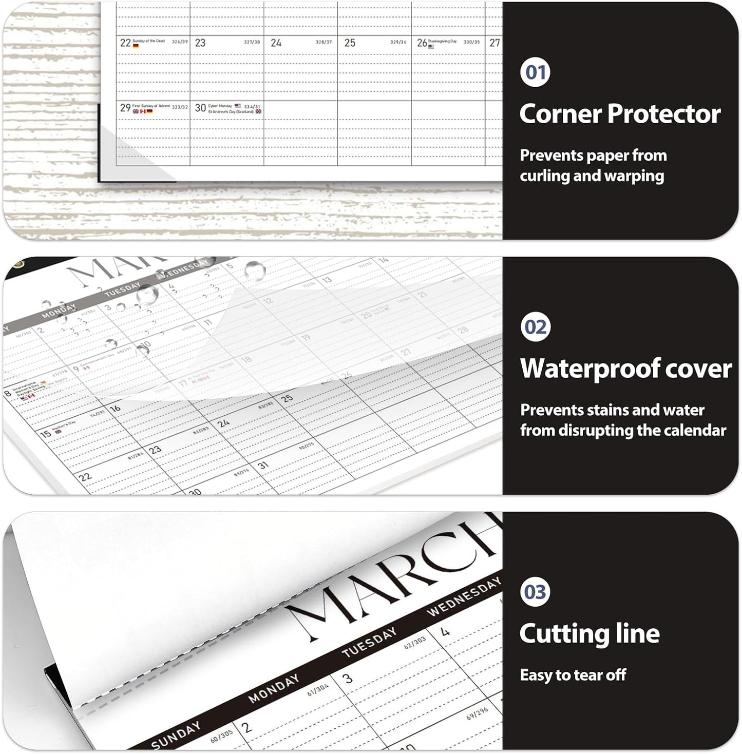 Desk Calendar 2025-2026, Monthly Desktop Large Calendar (July 2025-December 2026) Desk Wall Planner for Family Office Teacher School, 17" x 12" Black-White