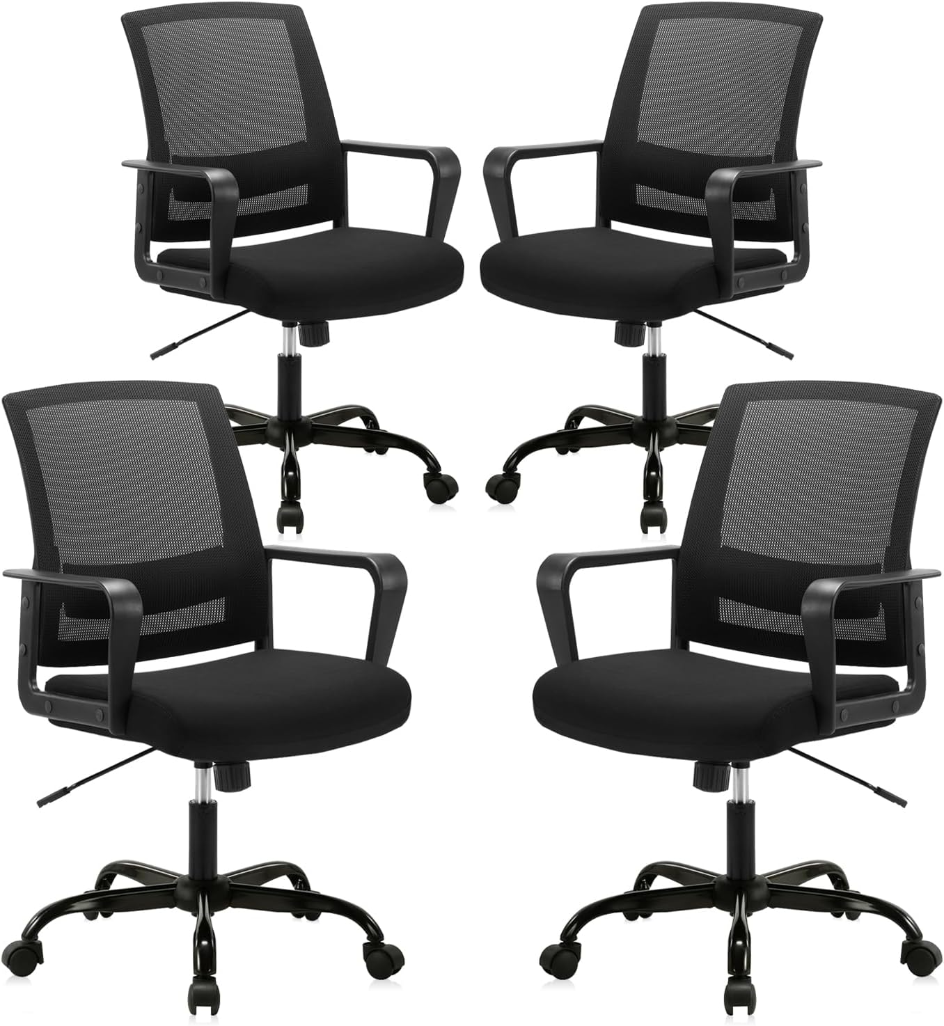 CLATINA Ergonomic Rolling Mesh Desk Chair with Executive Lumbar Support and Adjustable Swivel Design for Home Office Computer Black 4 Pack