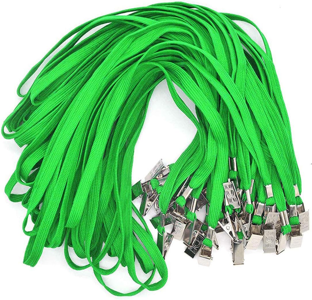 Bird Fiy Lanyards with Id Holder Badges Name Tags 50 Pack Lanyards with Bulldog Clip and 50 Pack Waterproof Clear Plastic Vertical Name Tag Badge ID Card Holders (Green)