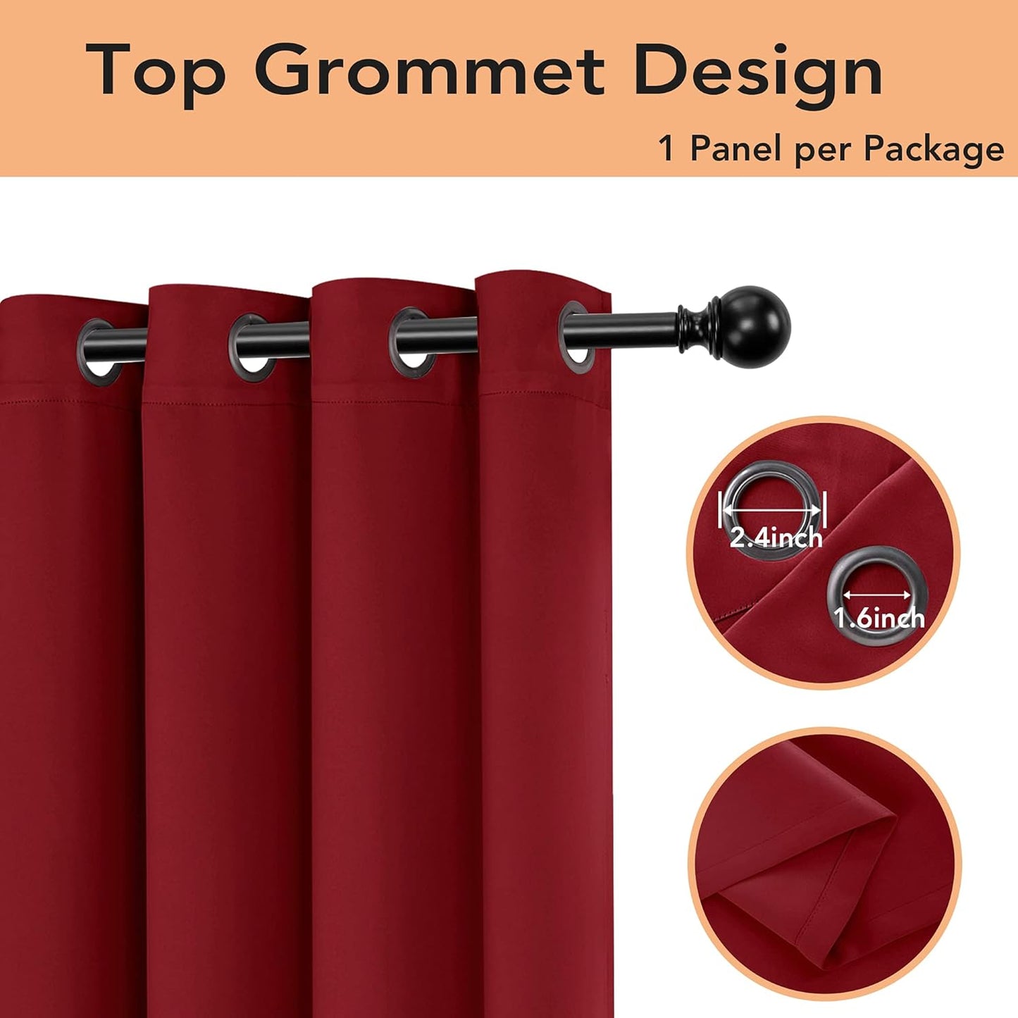 BONZER Wide Room Divider Blackout Curtain Total Privacy Wall Room Darkening Grommet Curtains for Shared Room, 84L x 70W Inch (7L x 5.8W ft), 1 Panel, Red