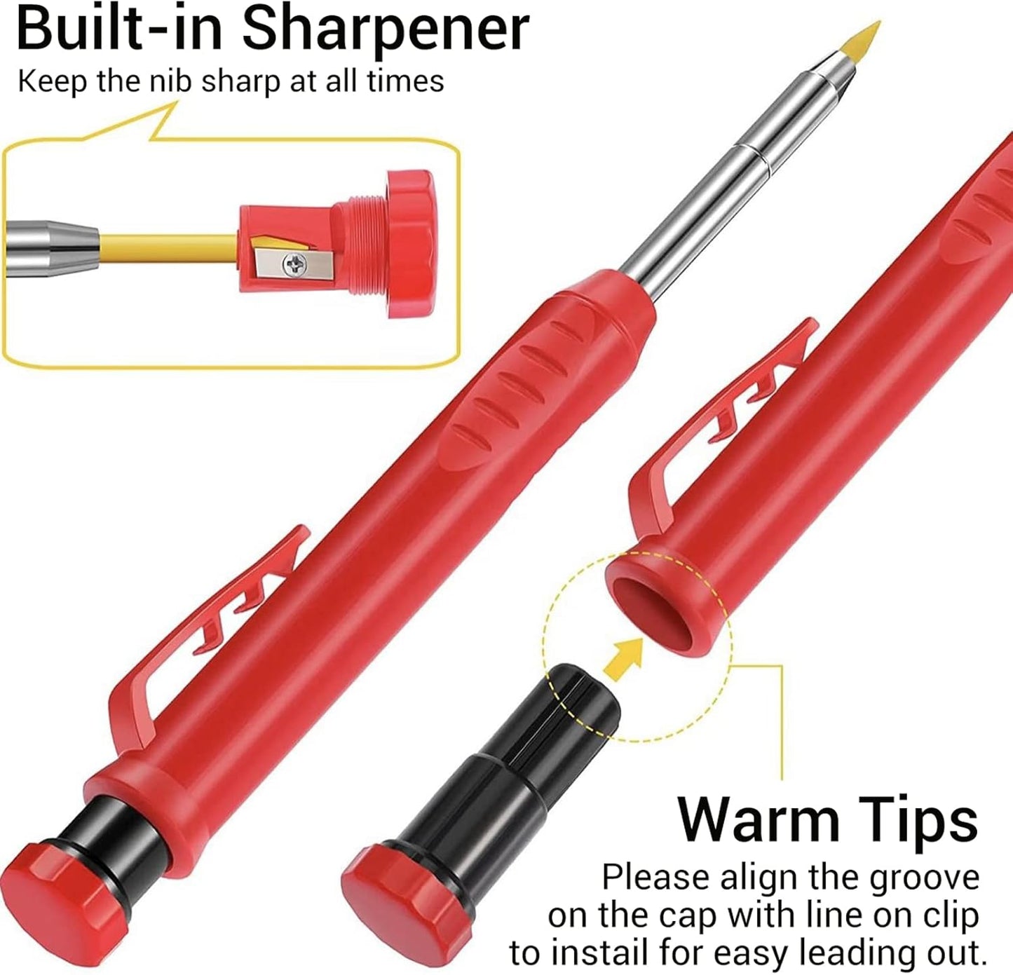 Gegong 24 Pieces 2.8 mm Diameter Solid Carpenter Pencil Set Pencil Refills for Carpenter Carpenter Marker Woodworking Mechanical Pencil (Red Refill)