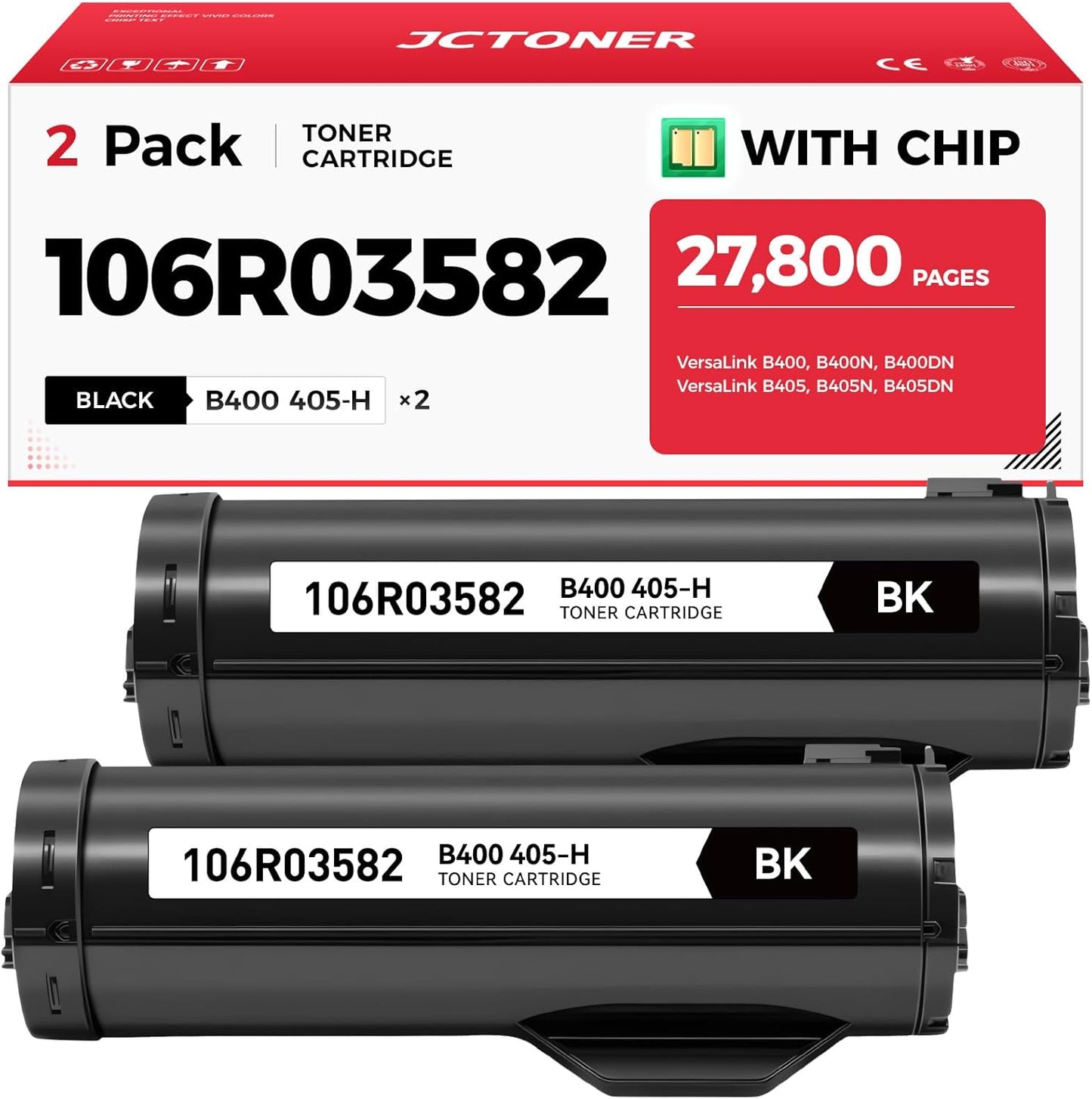 B400 B405 Black High Capacity Toner Cartridge 2-Pack Replacement for Xerox 106R03582 106R03584 Toner Compatible with Xerox VersaLink B400 B405 B400N B400DN B405N B405DN Printer Ink All-in-One Copier