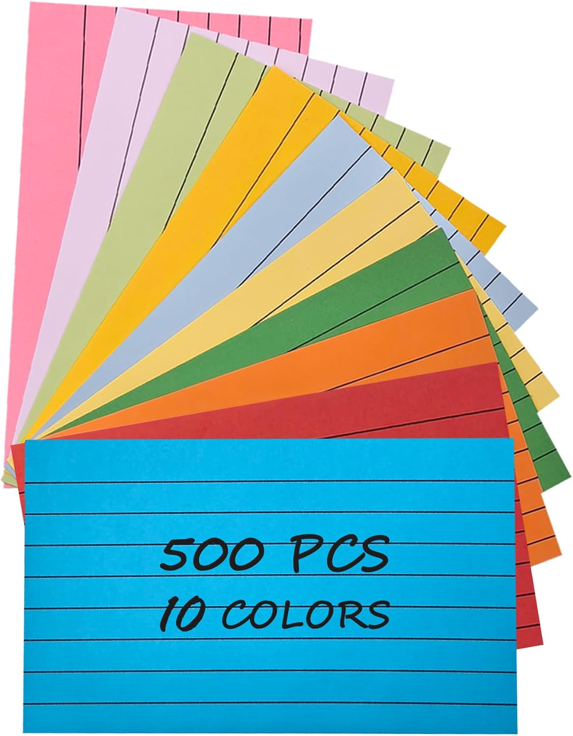 Index Cards 500Pcs, 3 x 5 Inches Ruled Index Cards, Colored Index Flash Cards, Lined on Both Side Colored Notecards for Study, Learning, Memory, Recipe Cards (10 Colors)