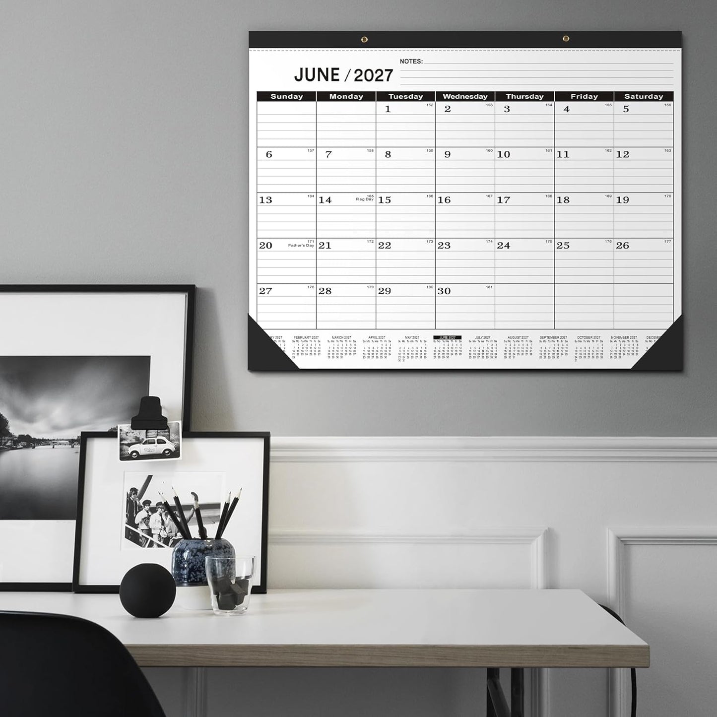 Desk Calendar 2026-2 PACK,January 2026 to June 2027,Desk calendar 2026-2027 Large 22x17, Calendar 2026 with PVC Cover,Round Holes& NOTES List (Black),18 Months 2026 Desk Calender.