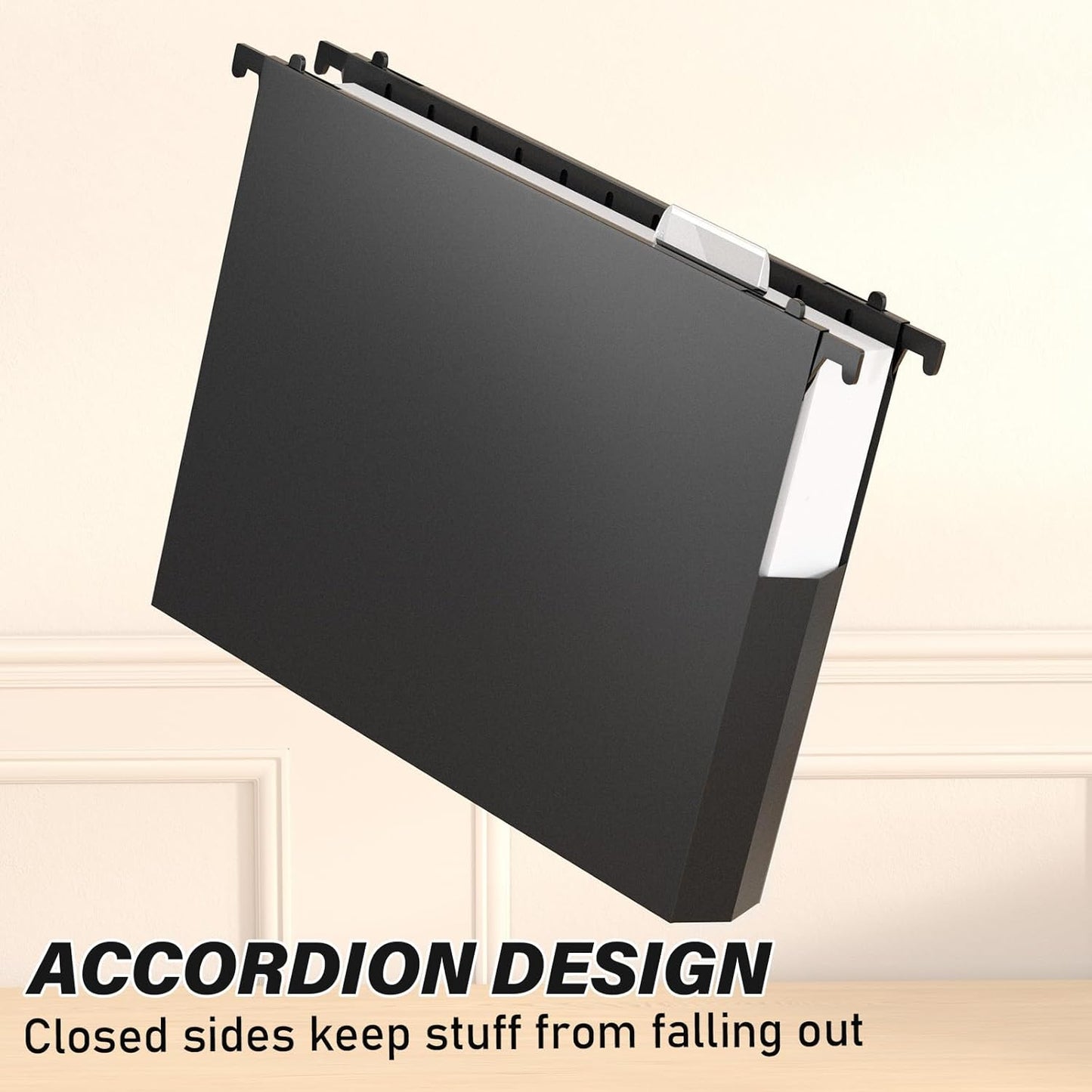 Ansook Extra Capacity Plastic Hanging File Folders Letter Size,Heavy Duty 2" Expanding Accordian Pocket with Black Insert Gasket, Filing Cabinet Folders,6 Pack Colored File Hanging Folders Organizer