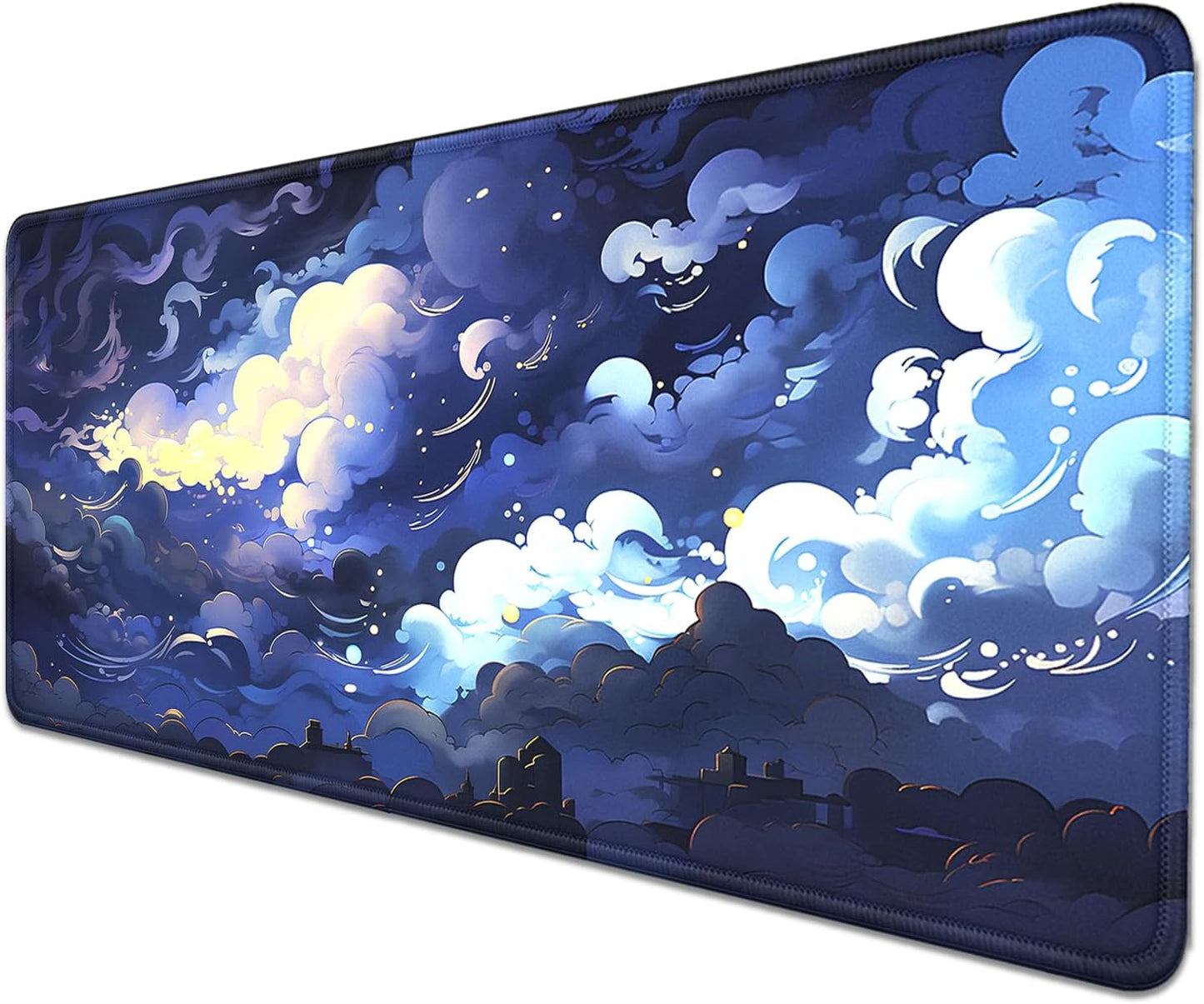 Blue Clouds Mouse Pad,Extended Stars Sky Dark Blue Clouds Mousepad Desk Pad with Stitched Edges,Non-Slip Waterproof Rubber Base Mouse Mat for Office Computer Keyboard Laptop Home(27.5x11.8 in)