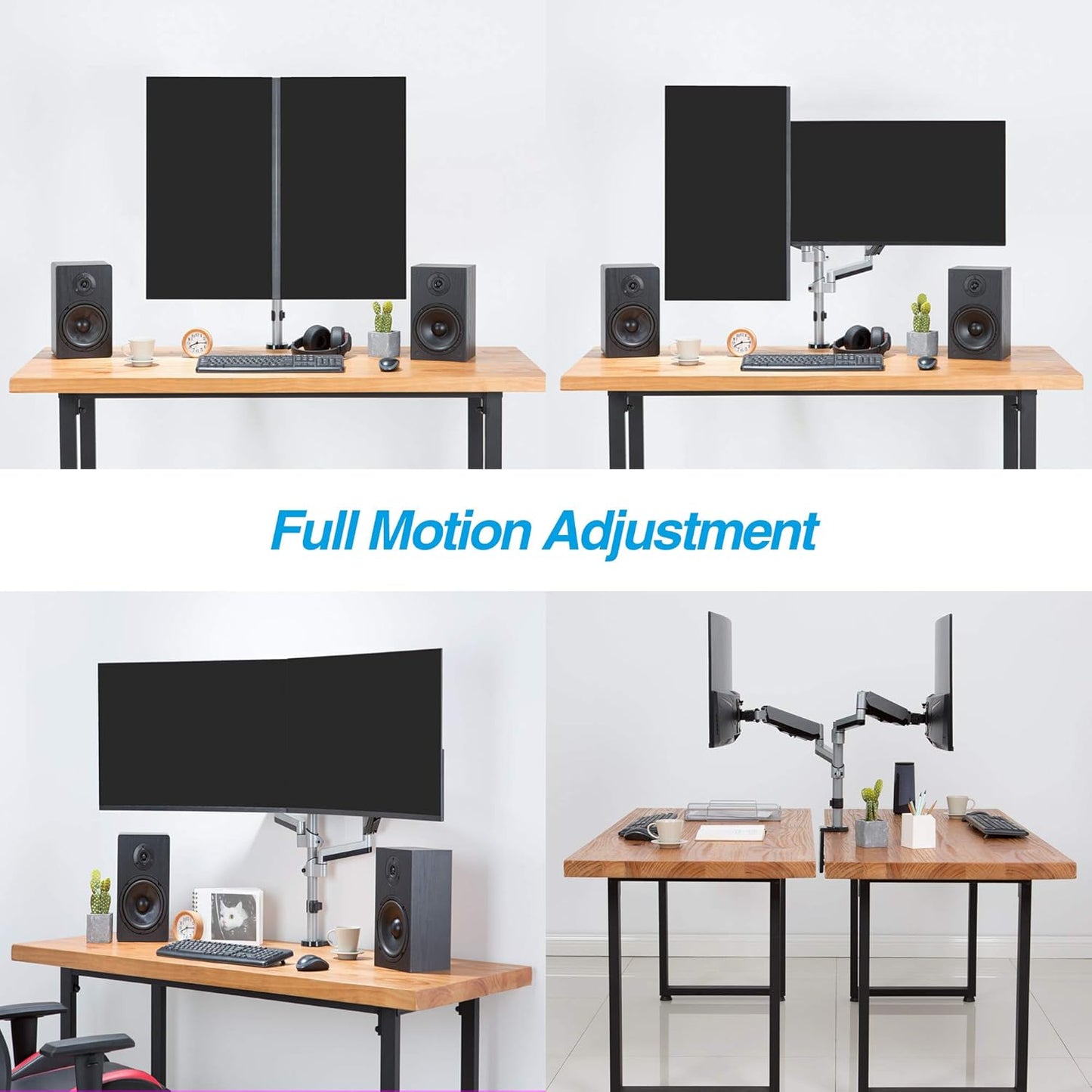 AVLT Dual 13"-27" Stacked Monitor Arm Desk Mount - Fits Two Flat/Curved Monitors, Full Motion Height Swivel Tilt Rotation Adjustable - VESA/C-Clamp/Grommet/Cable Management