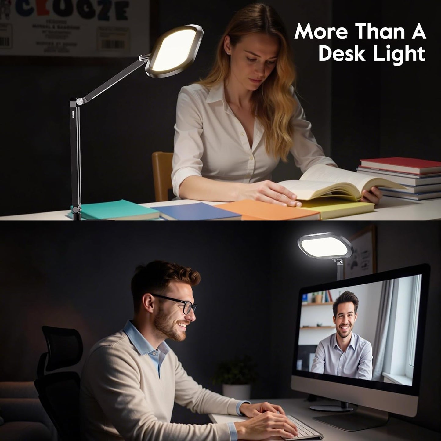 Eye-Caring Desk Lamp for Home Office – LED Soft Light with Knob Remote, Stepless Dimming & Color, Memory, Metal Table Lamp for Zoom, Studying, Video Conference, Flicker-Free, Glare-Free
