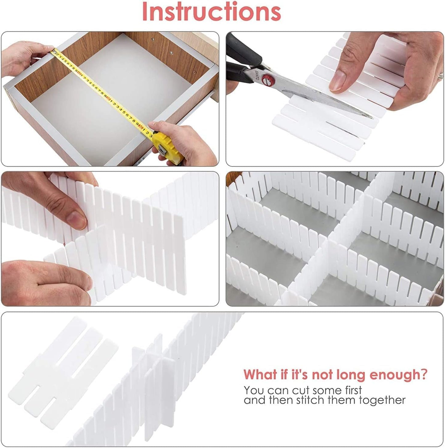 18Pcs Drawer Dividers, Adjustable Drawer Organizer for Socks, Underwear, Makeup, Can Help Tidy Kitchen, Bedroom, Dresser Black