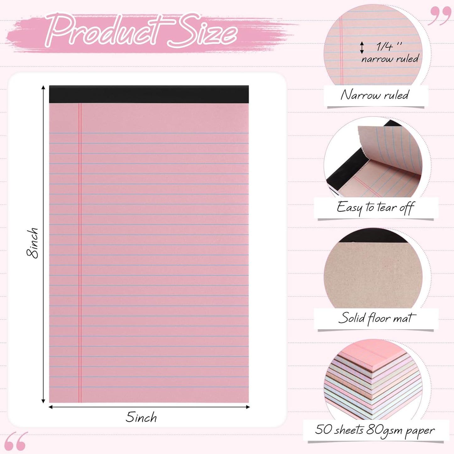 Fuutreo 12 Pcs 5" x 8" Legal Pad Writing Notepads 50 Sheets Small Legal Pad Narrow Ruled Multiple Color Lined Paper for School College Office Supplies Work (Pastel Colors)