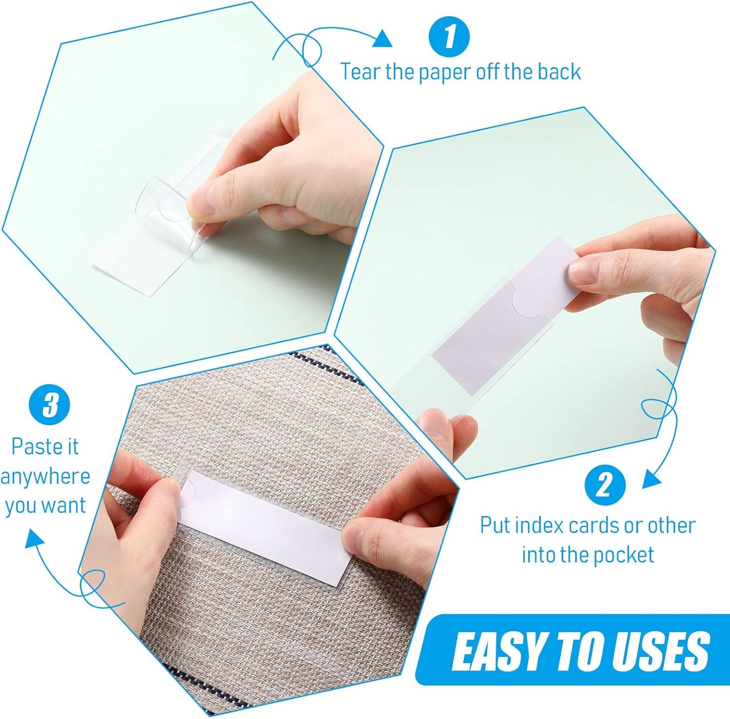 Chinco 30 Pack Self-Adhesive Index Card Pockets with Top Open for Loading - Ideal Index Card Holder for Organizing and Protecting - Crystal Clear Plastic (1.2 x 3.35 Inches)